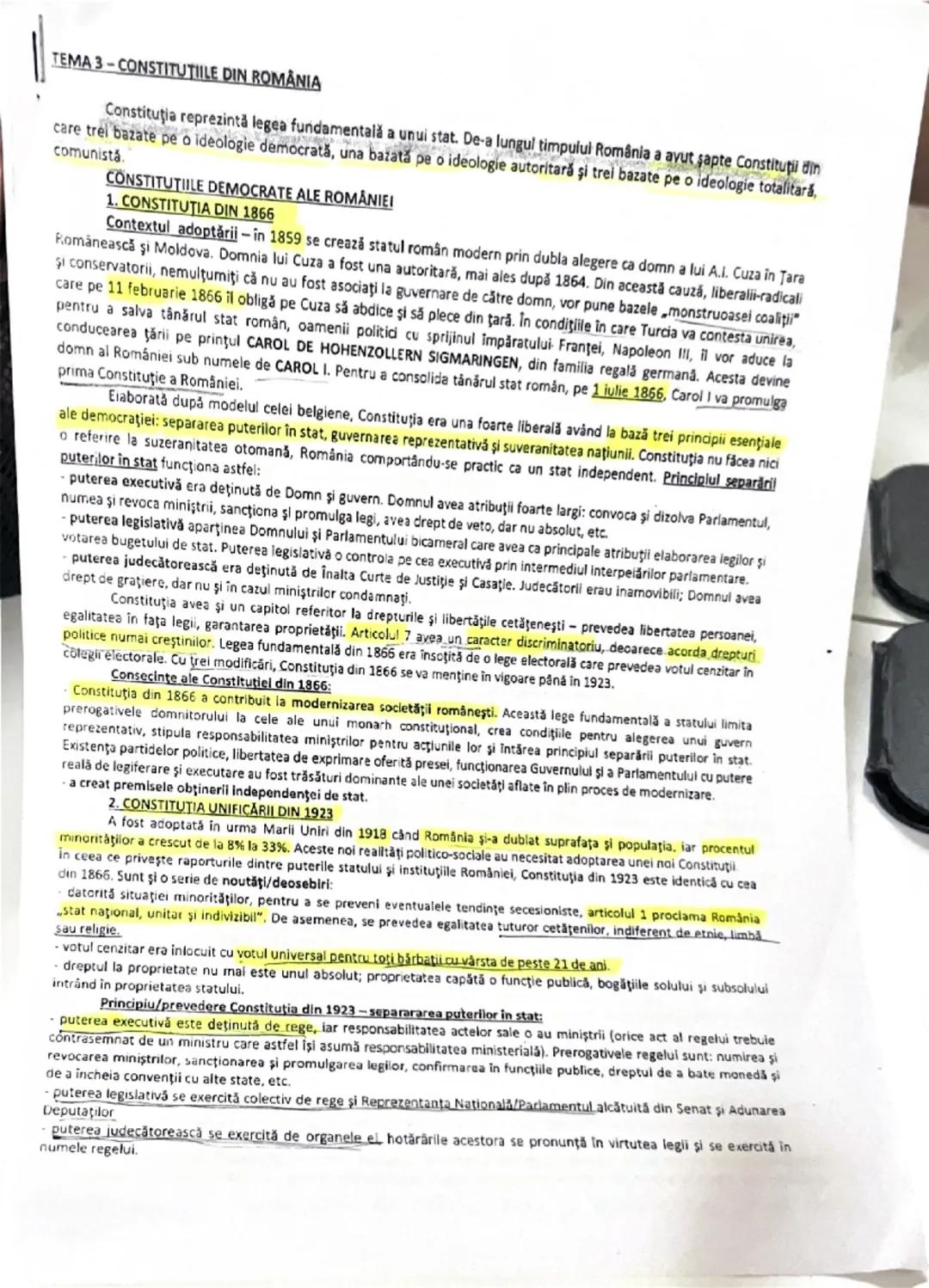 # TEMA 3 - CONSTITUŢIILE DIN ROMÂNIA
Constituţia reprezintă legea fundamentală a unui stat. De-a lungul timpului România a avut şapte Consti