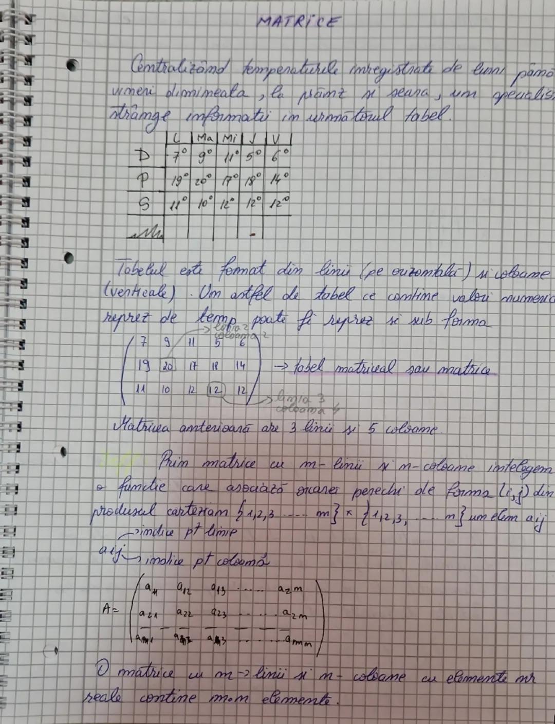 ## MATRICE
Centralizand temperaturele inregistrate de luni pana
vineri dimineata, la prima si seara, un specialist
strange informati in urma