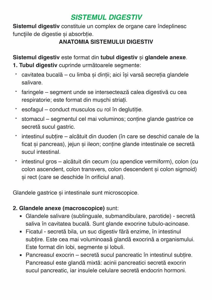 # SISTEMUL DIGESTIV
Sistemul digestiv constituie un complex de organe care îndeplinesc
funcţiile de digestie și absorbție.
# ANATOMIA SISTEM