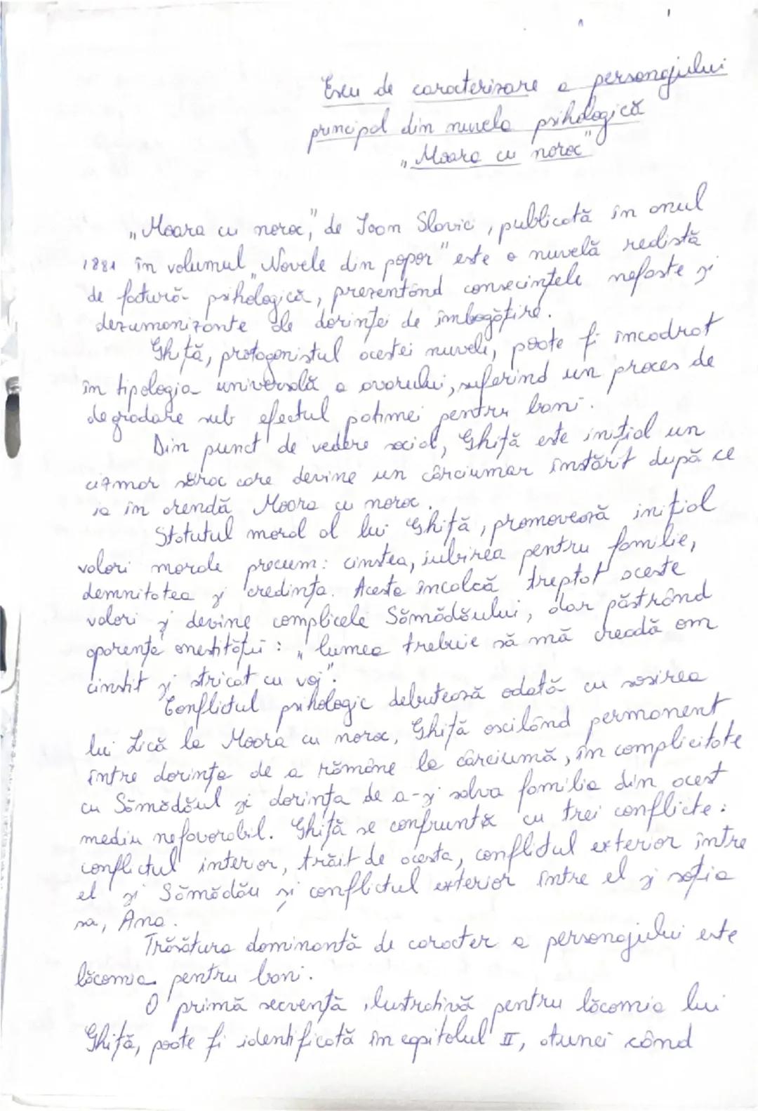 --- OCR Start ---
أ
Eveu de caracterizare a persenjului
primepel din musela prihologică
Moare cu
in onul
o nuvelă redistă
„Moara cu noroc, d