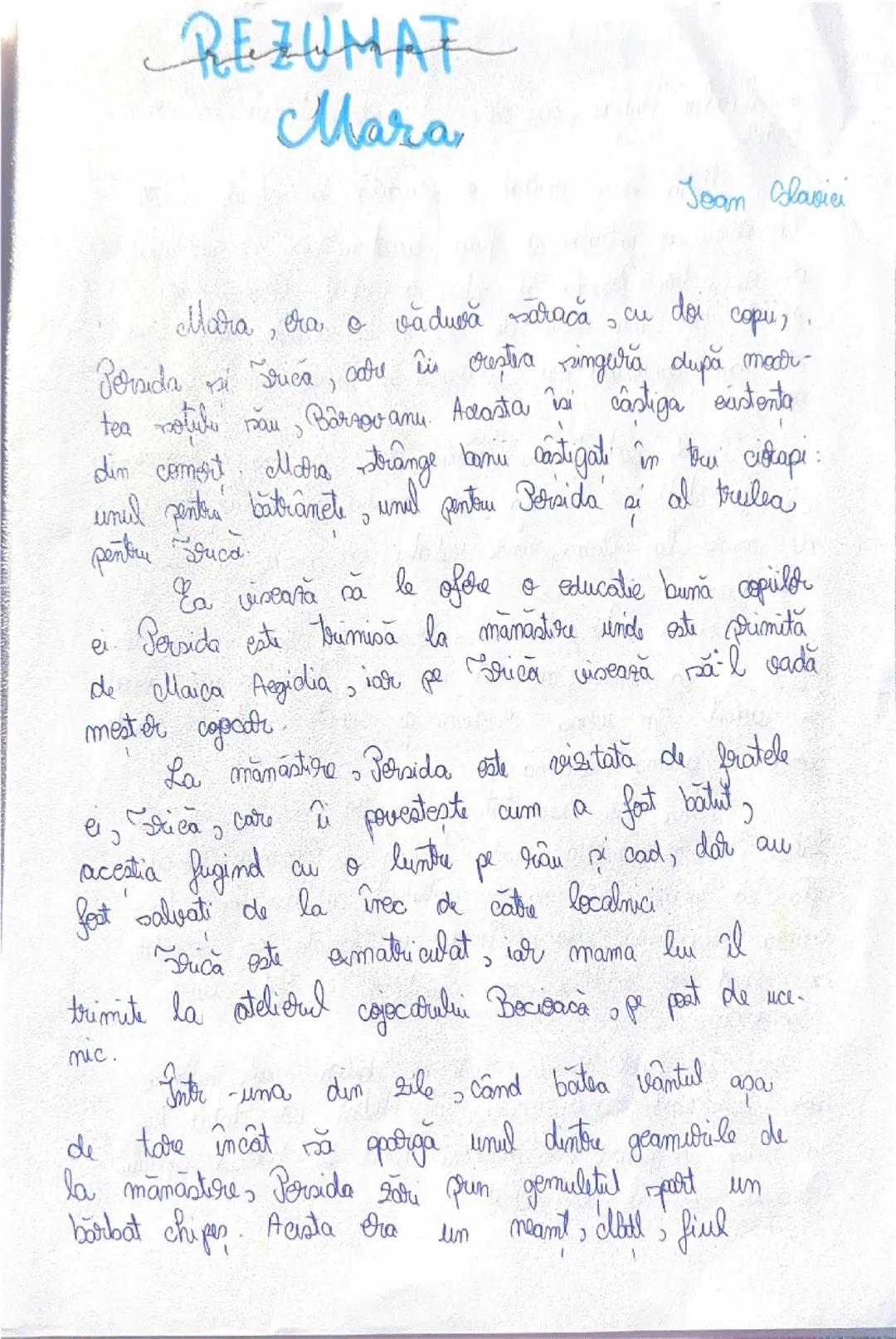 --- OCR Start ---
REZUMAT
Mara
Joan Slavici
Mara, era o văduvă săracă, cu doi copii,
Persida şi Trica, care îi creştea singură după moar-
te