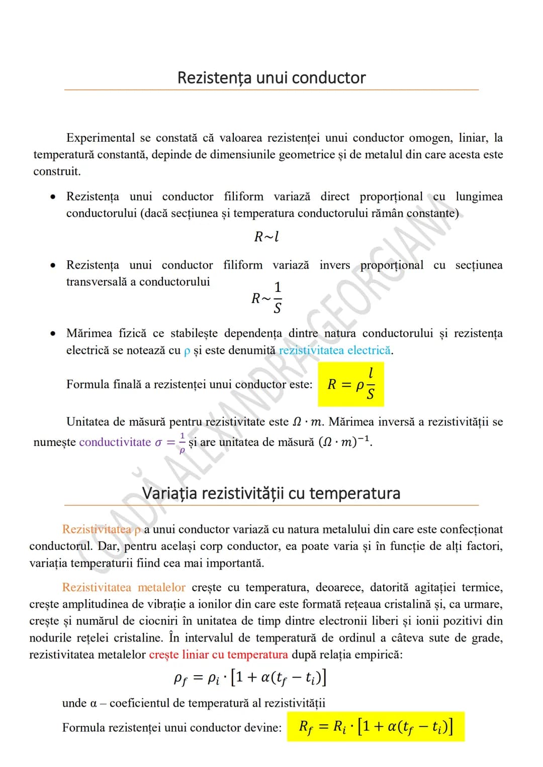 --- OCR Start ---
Rezistenţa unui conductor
Experimental se constată că valoarea rezistenței unui conductor omogen, liniar, la
temperatură c