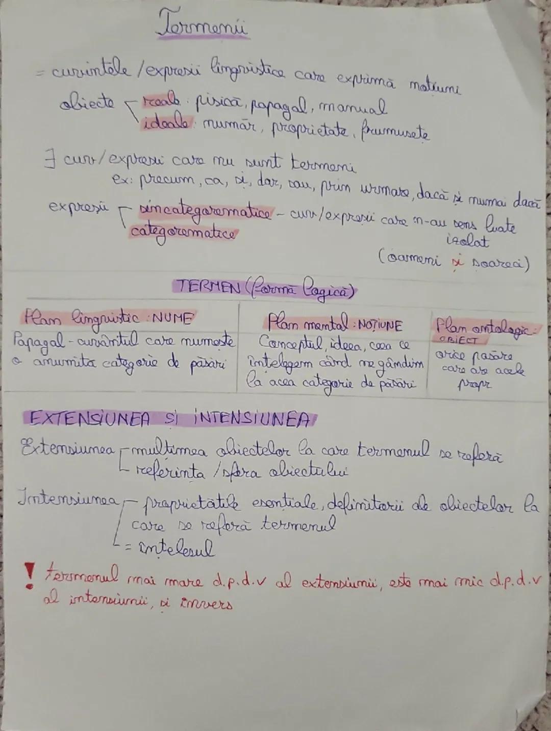 # Termenii

= curvintele /expresii lingvistice care exprimă matrune

reale pisica, papagal, manual
obiecte
6: mumar, proprietate, frumusete
