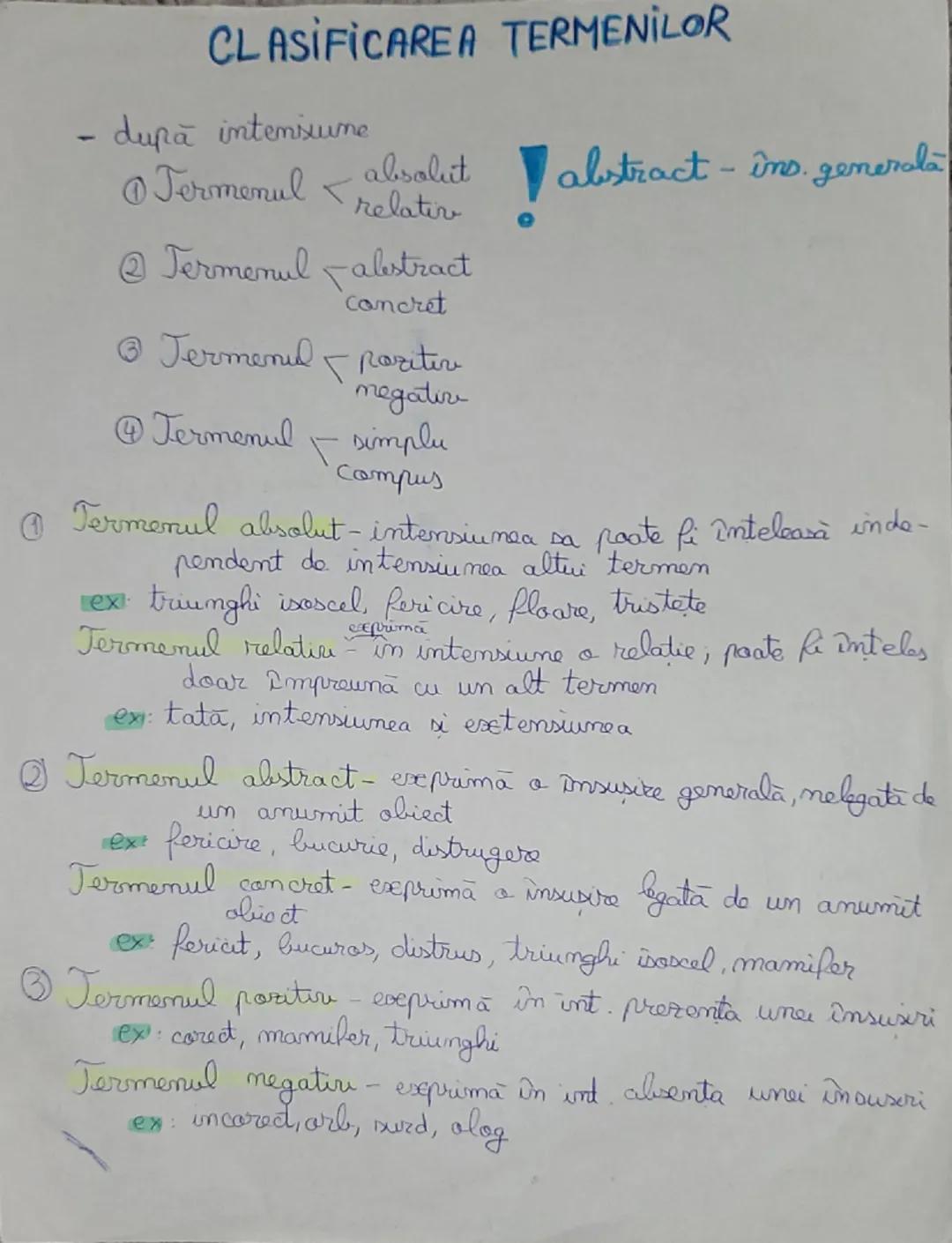 # Termenii

= curvintele /expresii lingvistice care exprimă matrune

reale pisica, papagal, manual
obiecte
6: mumar, proprietate, frumusete
