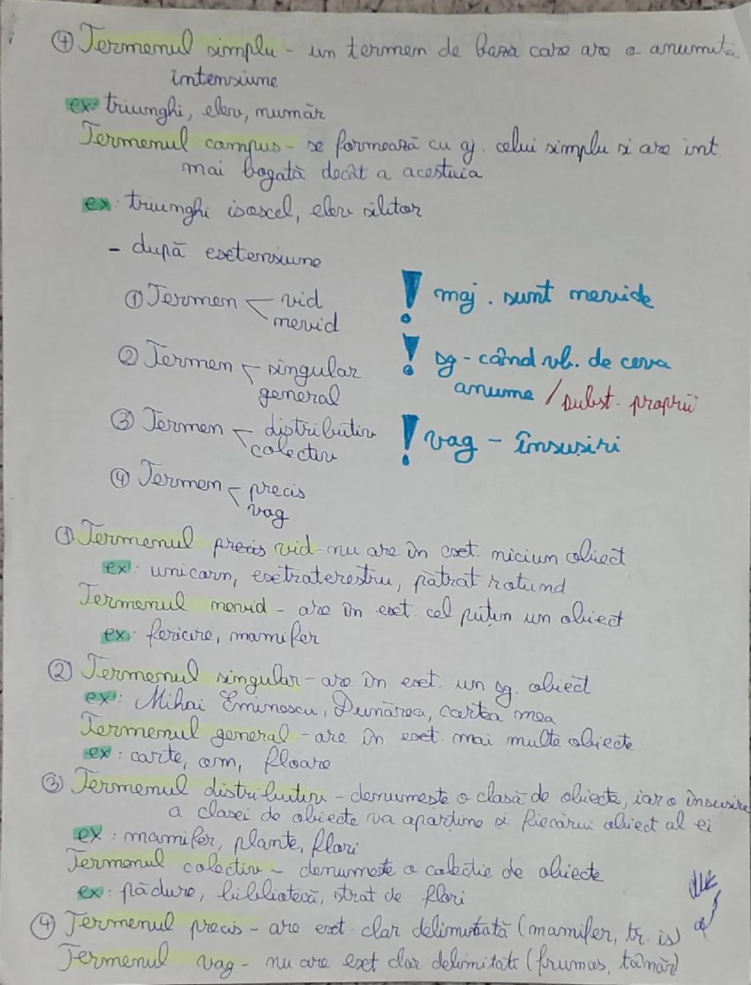 # Termenii

= curvintele /expresii lingvistice care exprimă matrune

reale pisica, papagal, manual
obiecte
6: mumar, proprietate, frumusete
