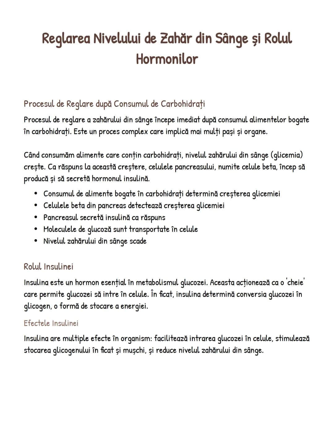 # Reglarea Nivelului de Zahăr din Sânge și Rolul
Hormonilor

Procesul de Reglare după Consumul de Carbohidrați
Procesul de reglare a zahărul