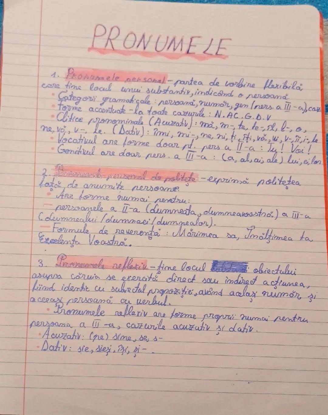 # PRONUMELE

1. Pronumele personal - partea de vorbire flexibilă care ține locul unui substantiv, indicând o persoană
* Categorii gramatical