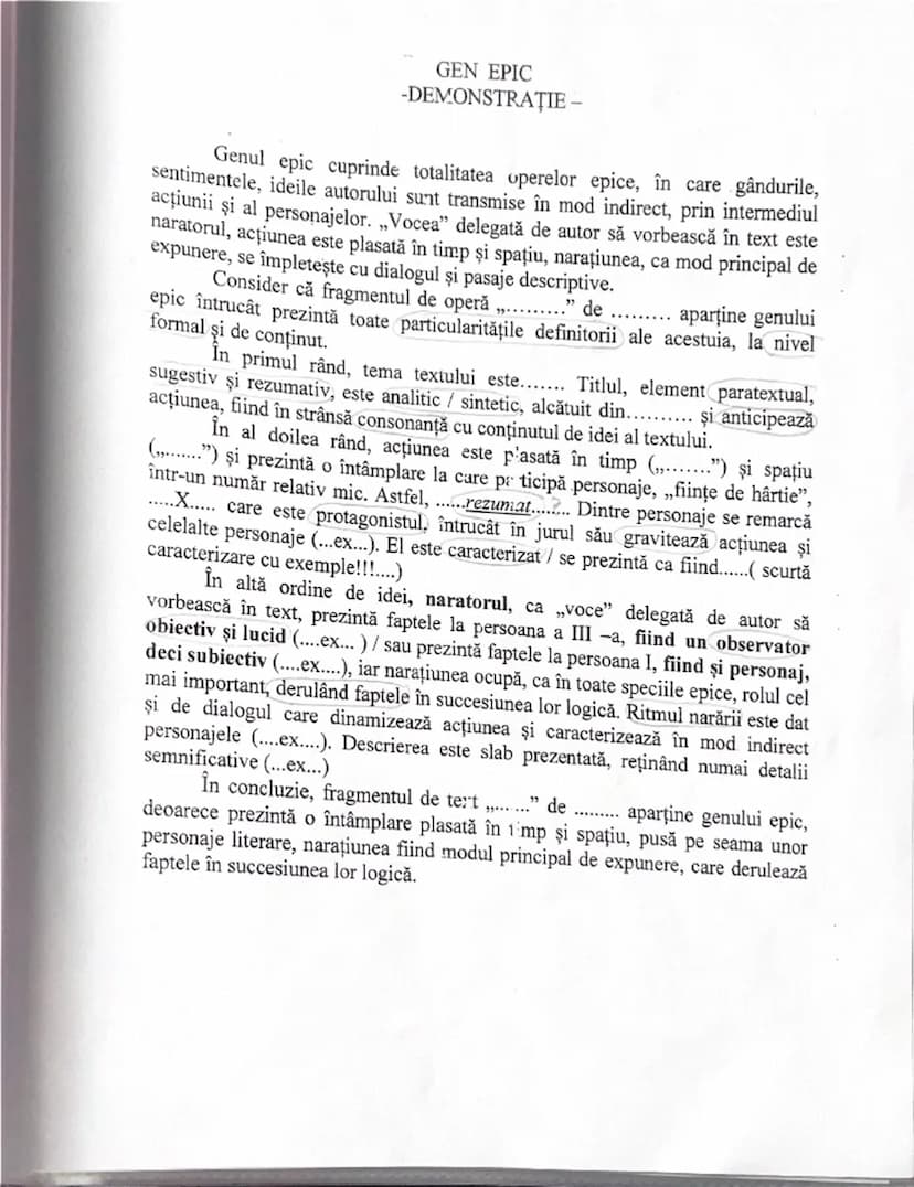 # GENUL DRAMATIC (I)
-argumentare-
Opera literară
..(titlul), de
(numele
autorului), aparţine genului dramatic, întrucât ideile și sentiment