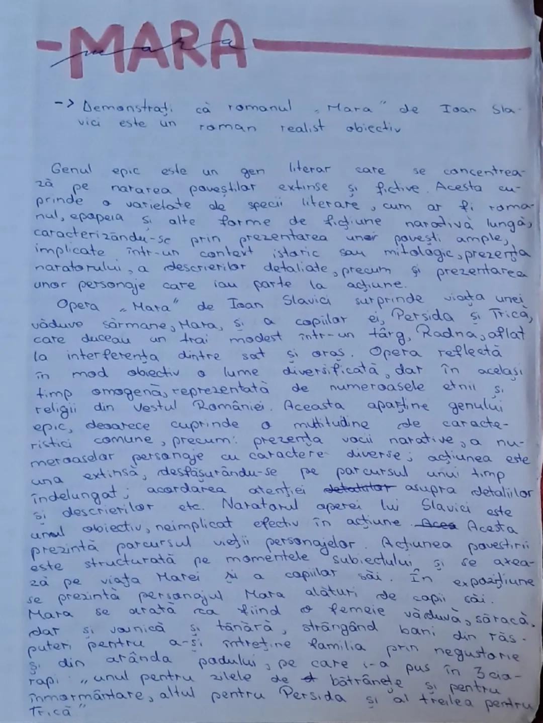 # -MARA

-> Demonstraţi că romanul "Mara" de Ioan Sla-
vici este un raman realist abiectiv

Genul epic este un gen literar care se concentre