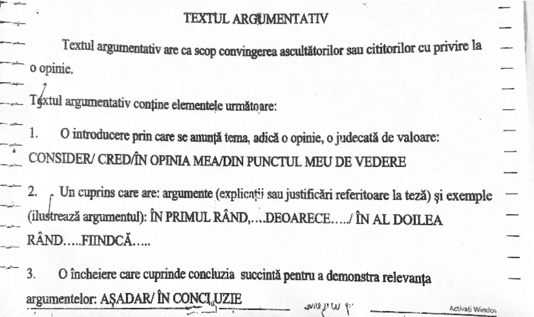 --- OCR Start ---

TEXTUL ARGUMENTATIV
Textul argumentativ are ca scop convingerea ascultătorilor sau cititorilor cu privire la
o opinie.
Te