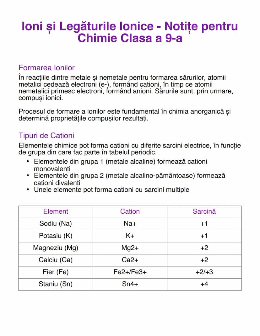 # loni și Legăturile lonice - Notițe pentru
Chimie Clasa a 9-a

Formarea lonilor
În reacțiile dintre metale şi nemetale pentru formarea săru