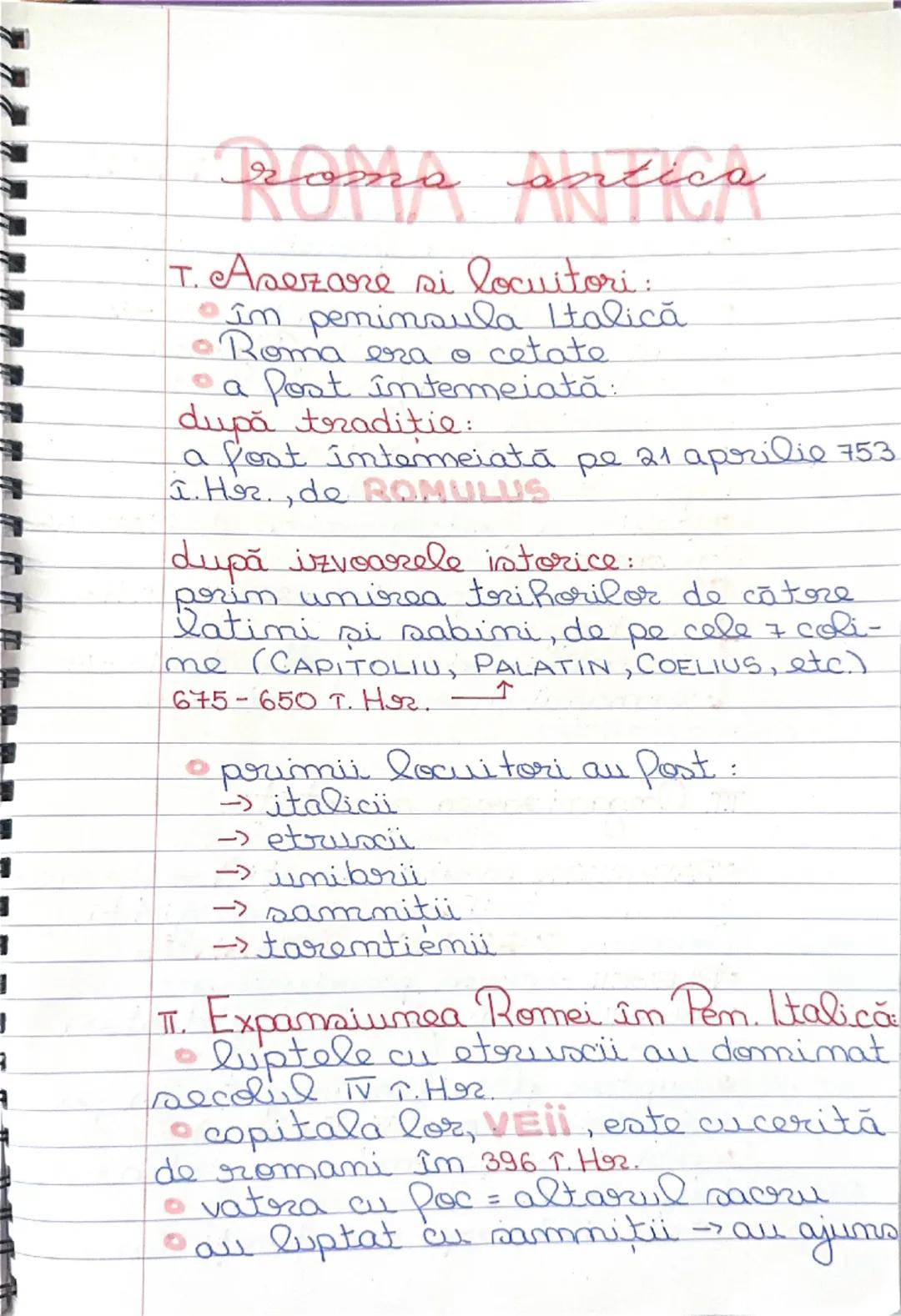 # Roma antica

T. Asezare si locuitori:
*   în peninsula Italică.
*   Roma era o cetate
*   a Post întemeiată:
după tradiție:
a fost întemei