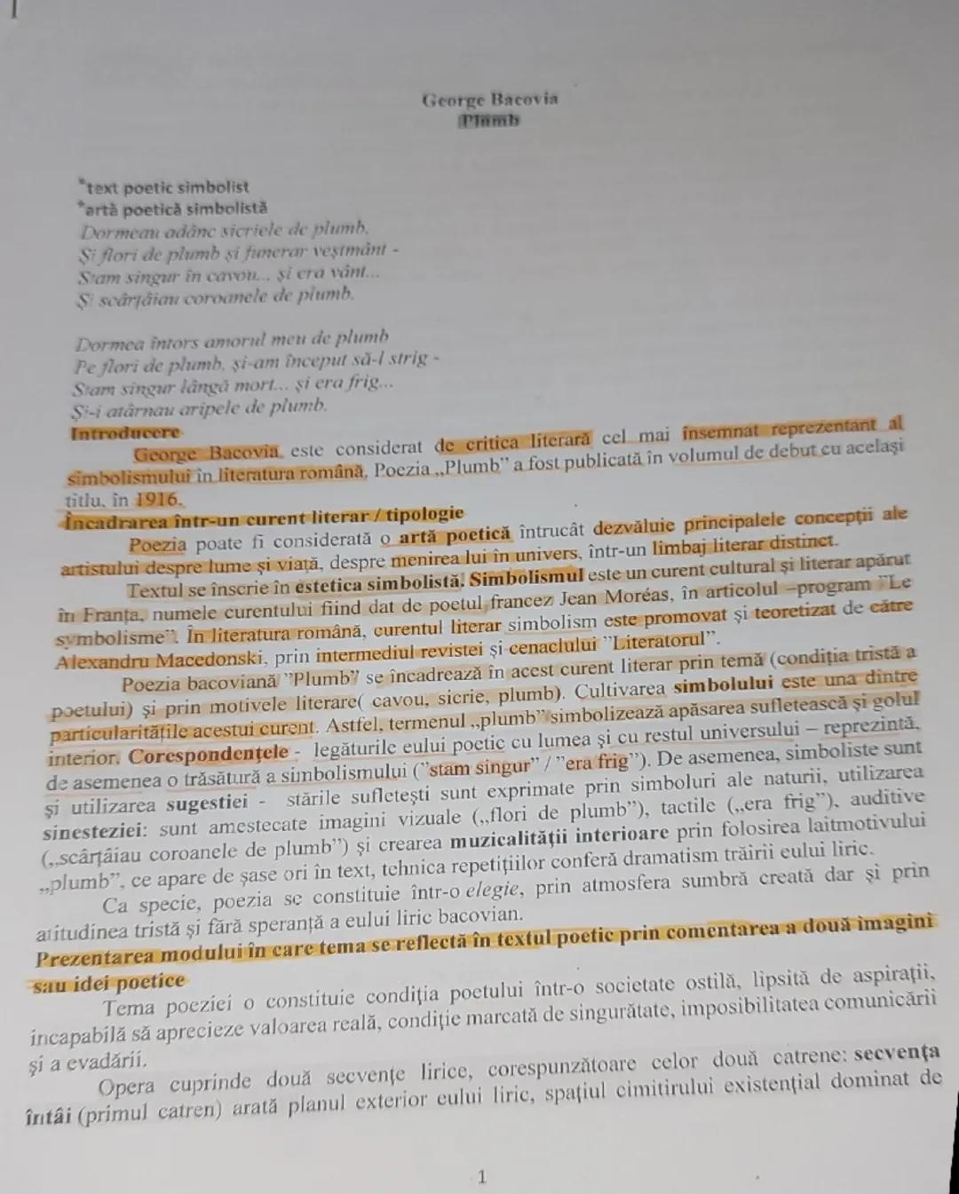 Poemul Plumb - Analiză Detaliată