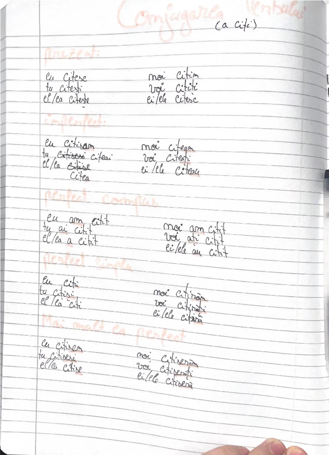 Comjugarea verbala
(a citi)
Prezent:
Cu Citese
tu citesti
el/ea Citeste
moi Citim
voi Cititi
ei/ele citesc
lu citisam
tu Citisesi citeai
el/