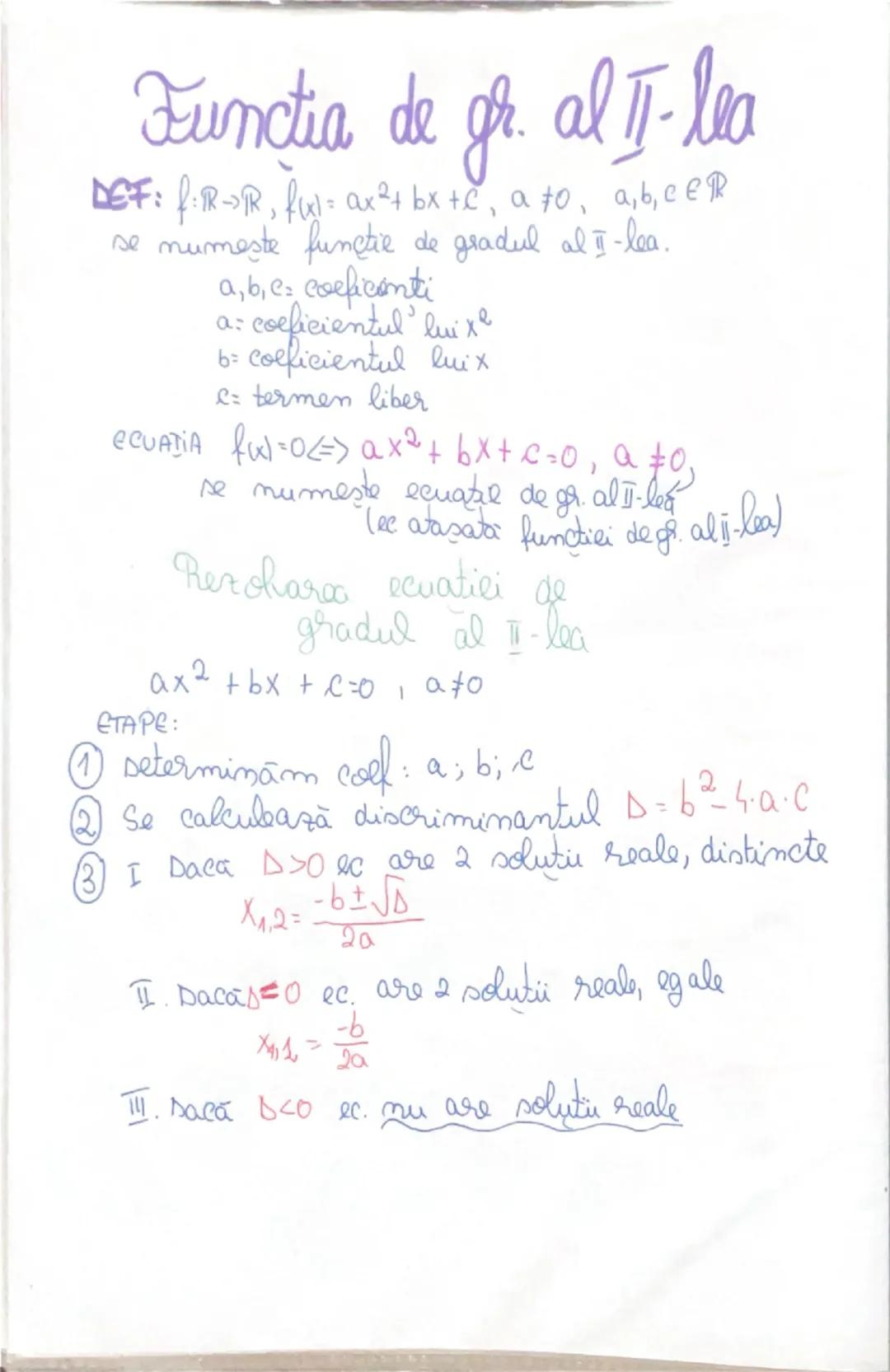 Functia de gr. al II-lea
DEF: f:R→R, f(x)= ax²+ bx +c, a ≠0, a, b, c ∈R
se numeste functie de gradul al II-lea.
a, b, c: coeficienti
a: coef