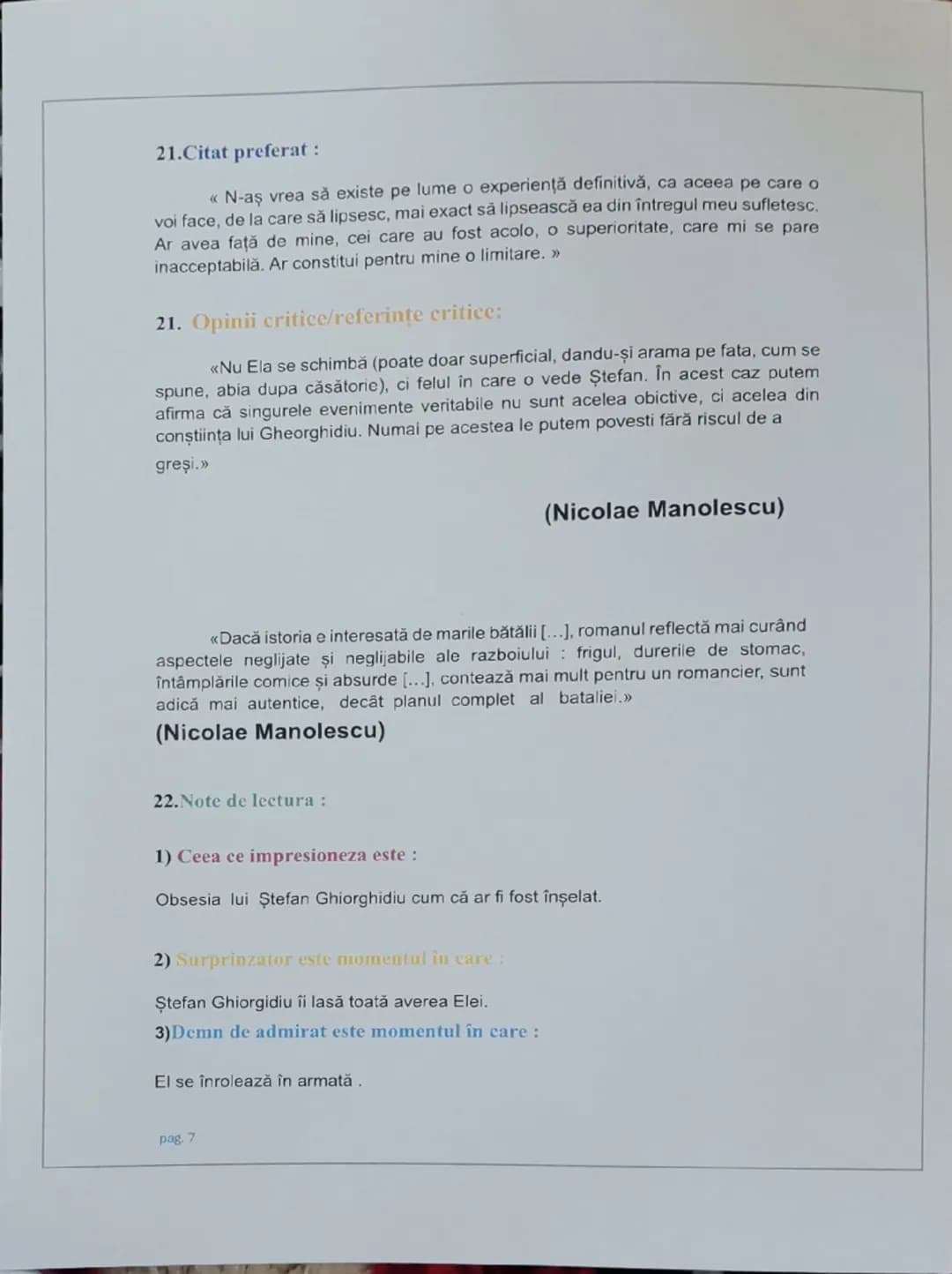 # FIŞĂ DE LECTURĂ

1.Titlul operei literare: Ultima noapte de dragoste, întâia noapte de razboi

2. Autorul: Camil Petrescu

3.Opera face pa