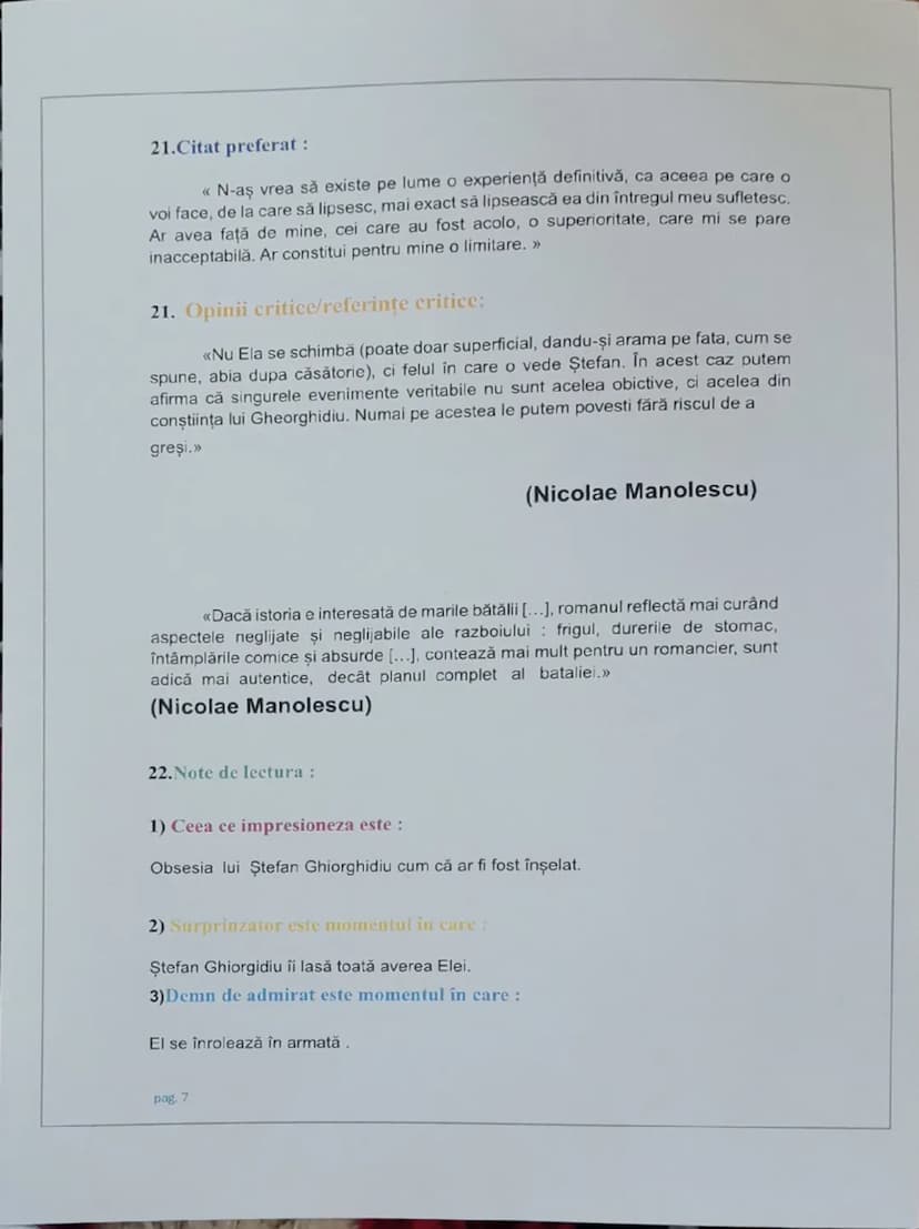 # FIŞĂ DE LECTURĂ

1.Titlul operei literare: Ultima noapte de dragoste, întâia noapte de razboi

2. Autorul: Camil Petrescu

3.Opera face pa