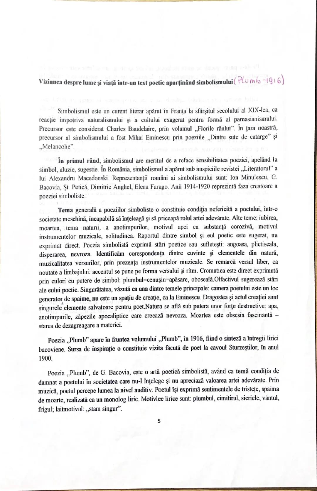 Comentariu Eseu „Plumb” Bacalaureat