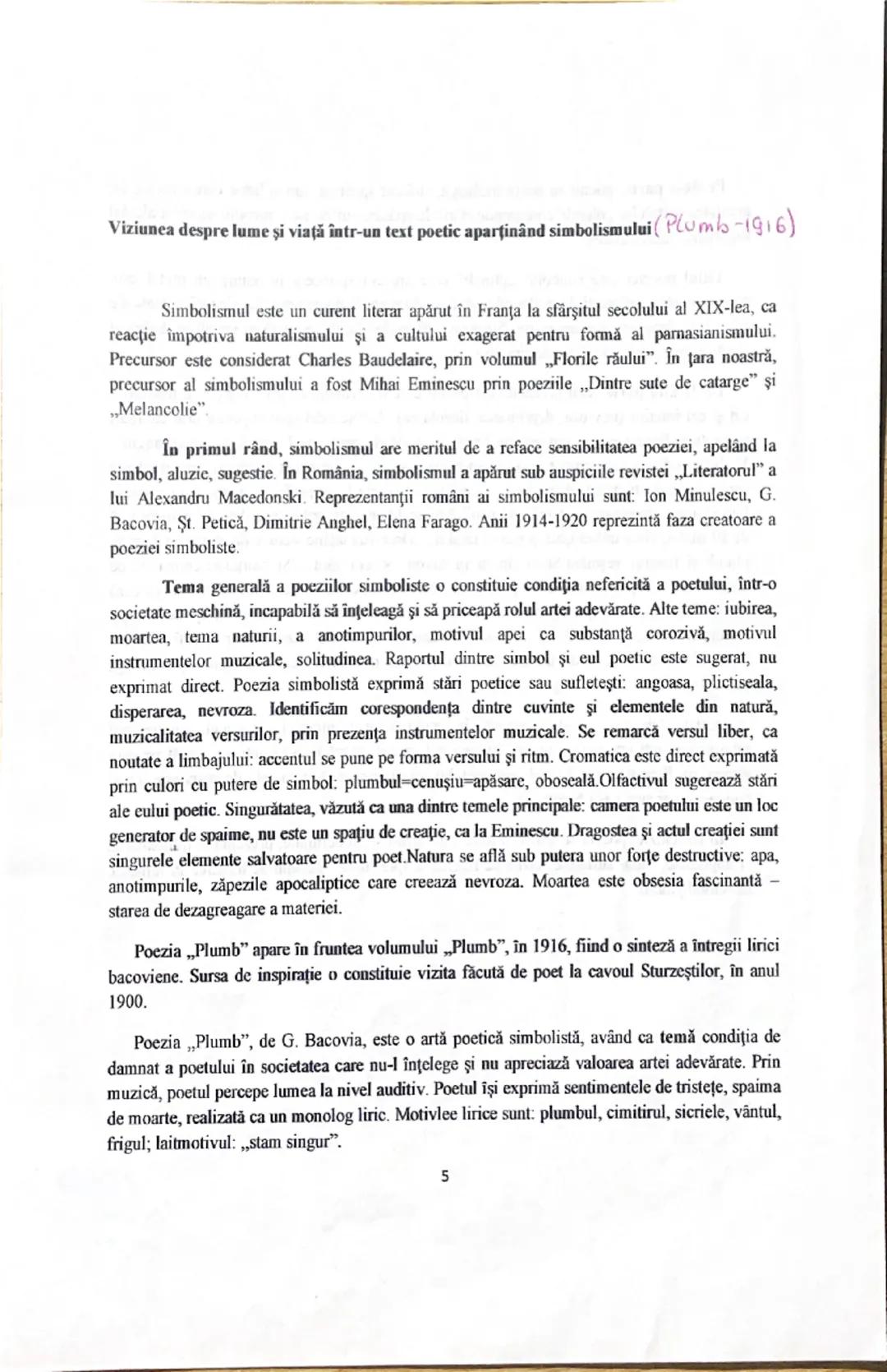 # Pe de-o parte, poetul se simte încașat, sufocat spiritual, într-o lume care-l apasă, iar greutatea metalului „plumb” corespunde stării de 