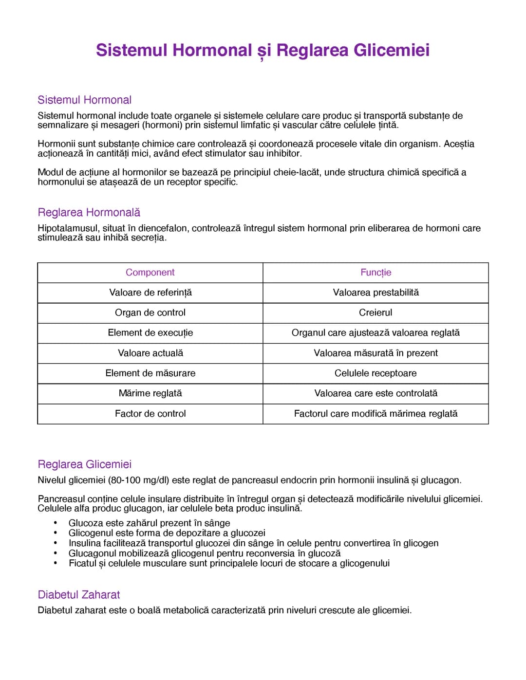 Sistemul Hormonal și Reglarea Glicemiei