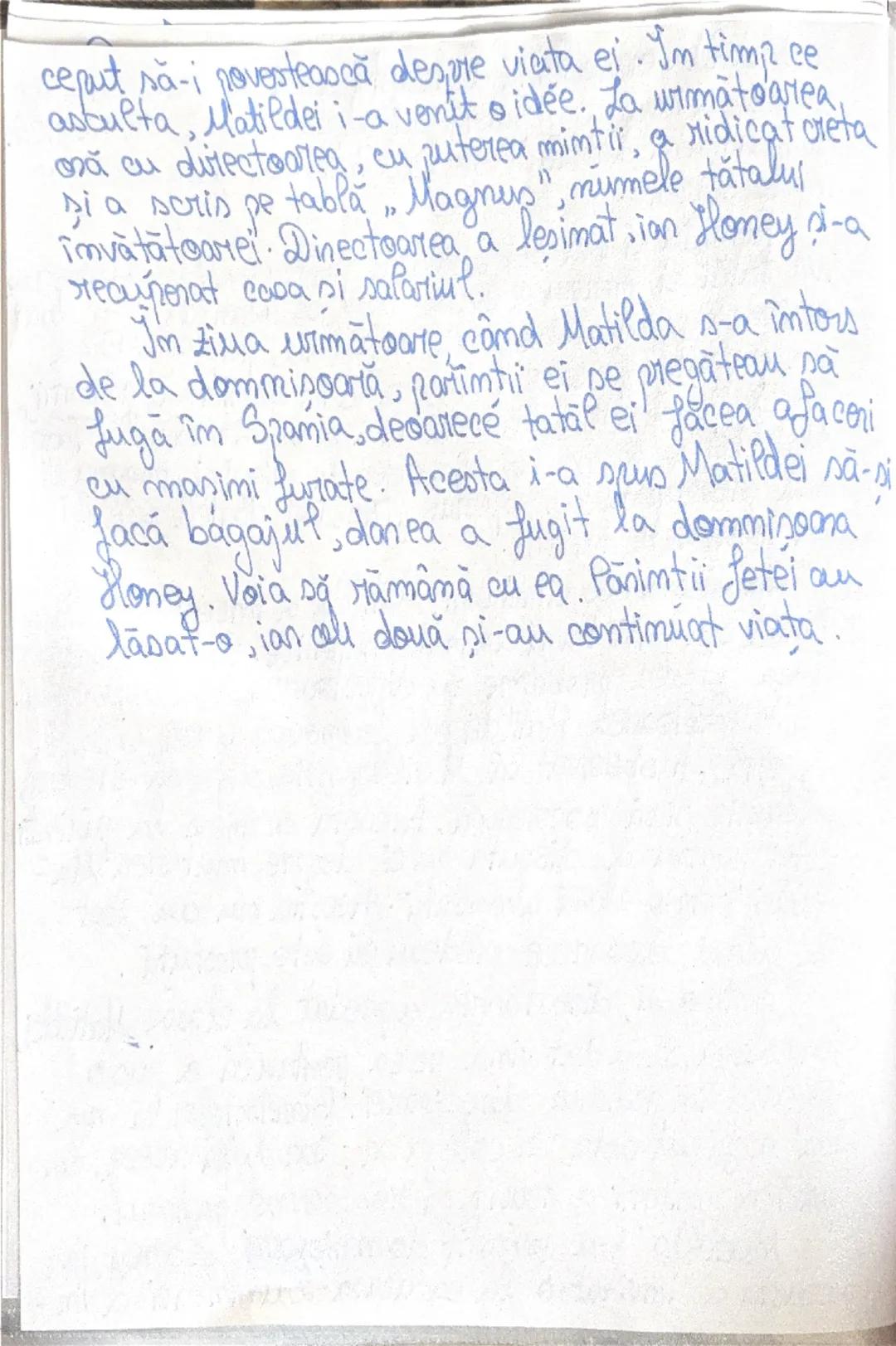 # MATILDA

de Roald Dahl - Personaje-
* Matilda
* tatăl ei
* mama ei
* fratele ei
* învățătoarea
* directoarea școlii
* prietena Matildei: V