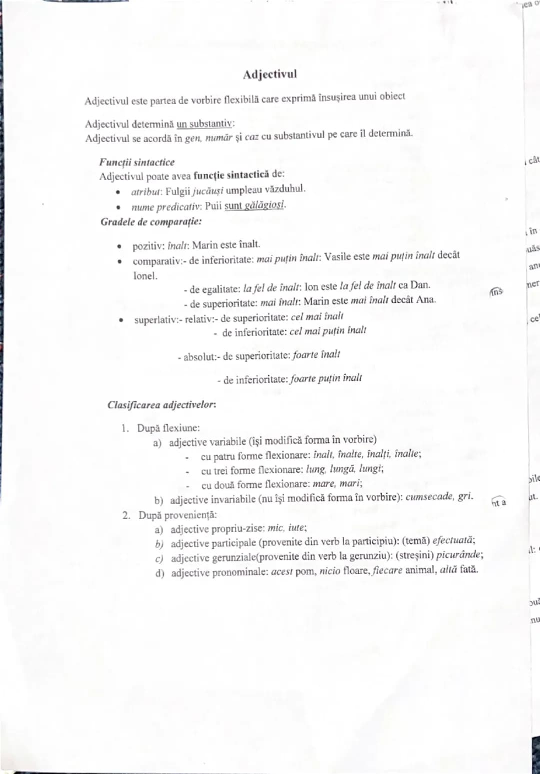 --- OCR Start ---
Adjectivul
Adjectivul este partea de vorbire flexibilă care exprimă însuşirea unui obiect
Adjectivul determină un substant
