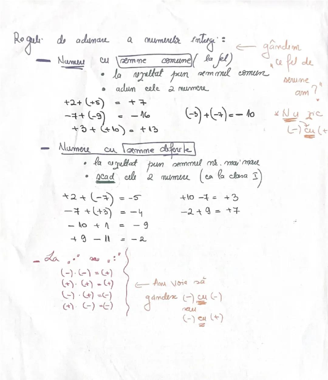 Reguli de adunare a numerele intregi:

- Namers cu remme comune (la fel) ← gândım
    *   la rezultat pun semmel comun
    *   adun cele 2 n
