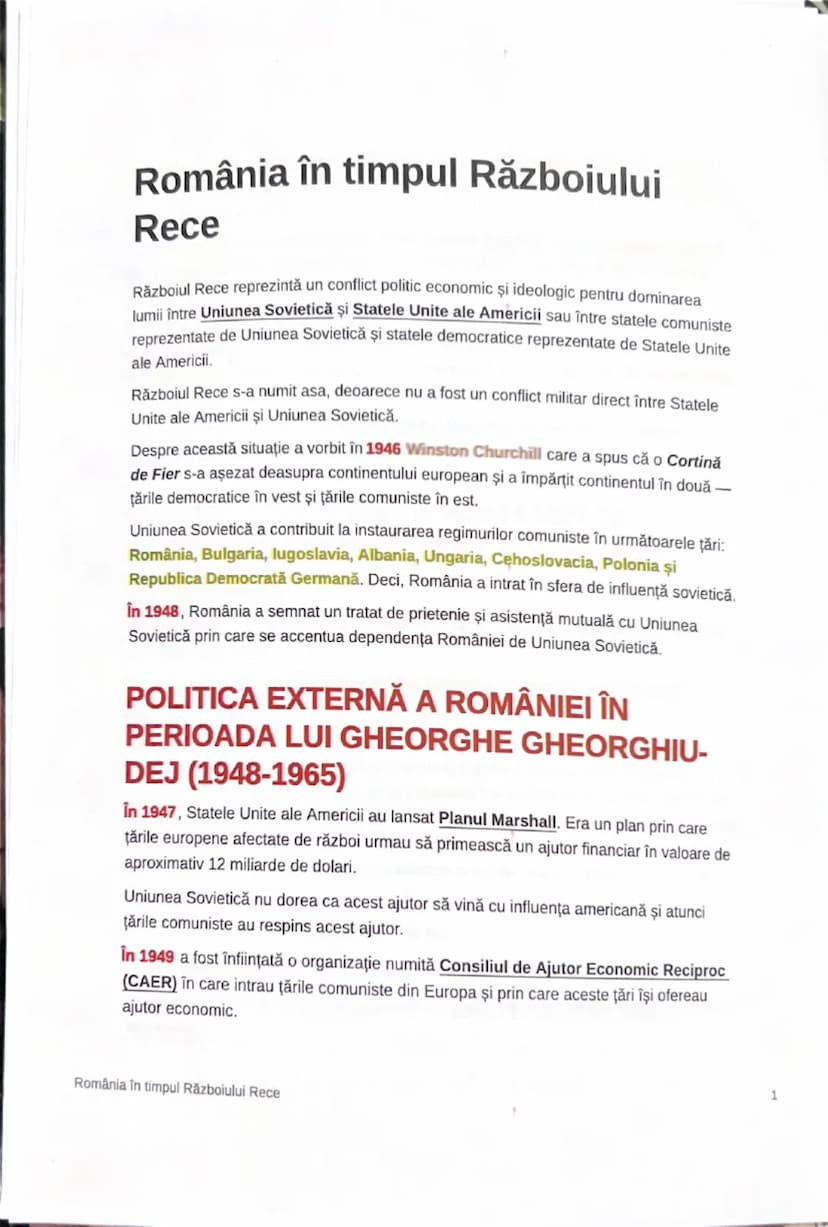 # România în timpul Războiului
Rece

Războiul Rece reprezintă un conflict politic economic şi ideologic pentru dominarea
lumii între Uniunea