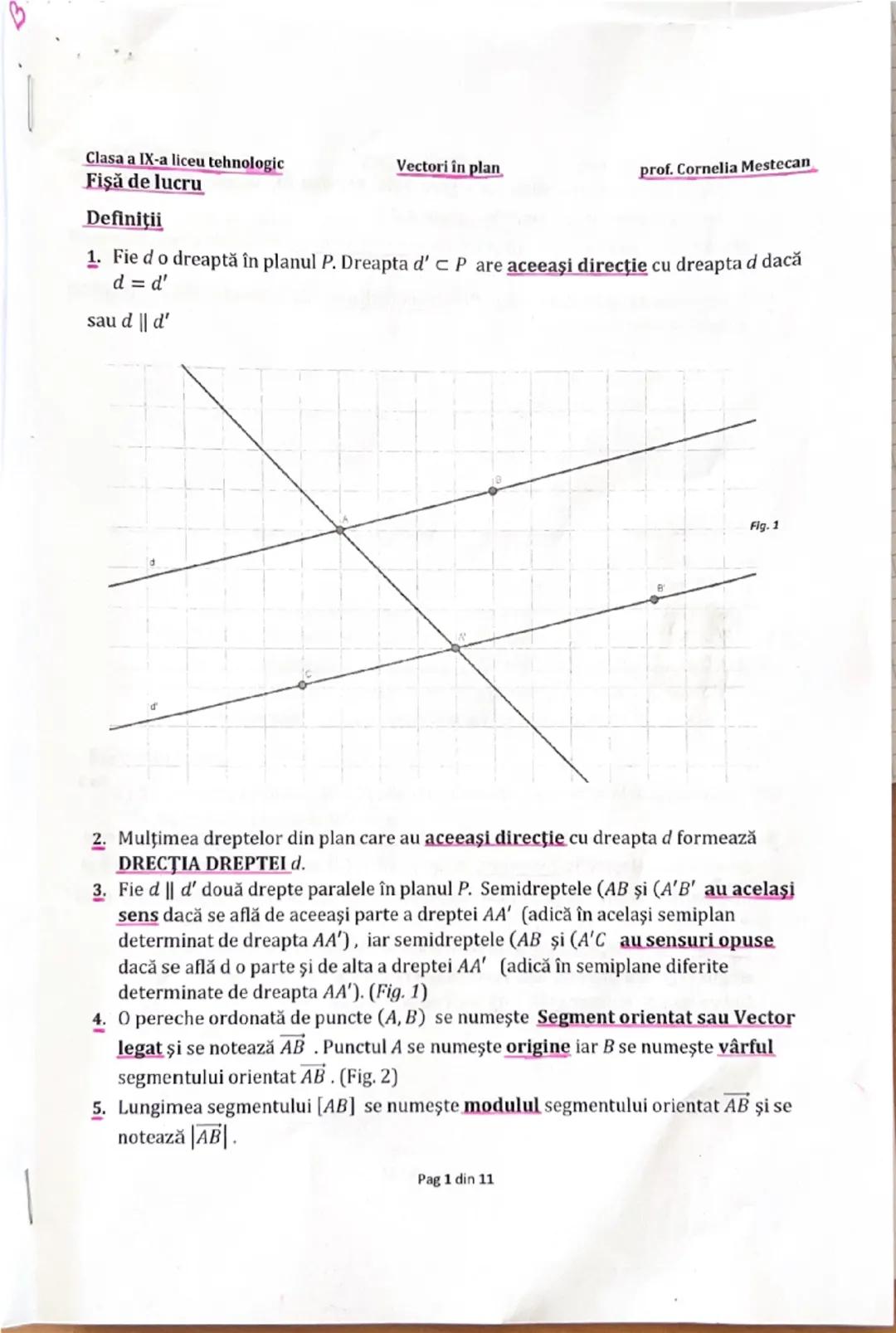 --- OCR Start ---
Vectori în plan
prof. Cornelia Mestecan
Clasa a IX-a liceu tehnologic
ÎNMULŢIREA VECTORILOR CU SCALARI (NUMERE REALE). VEC