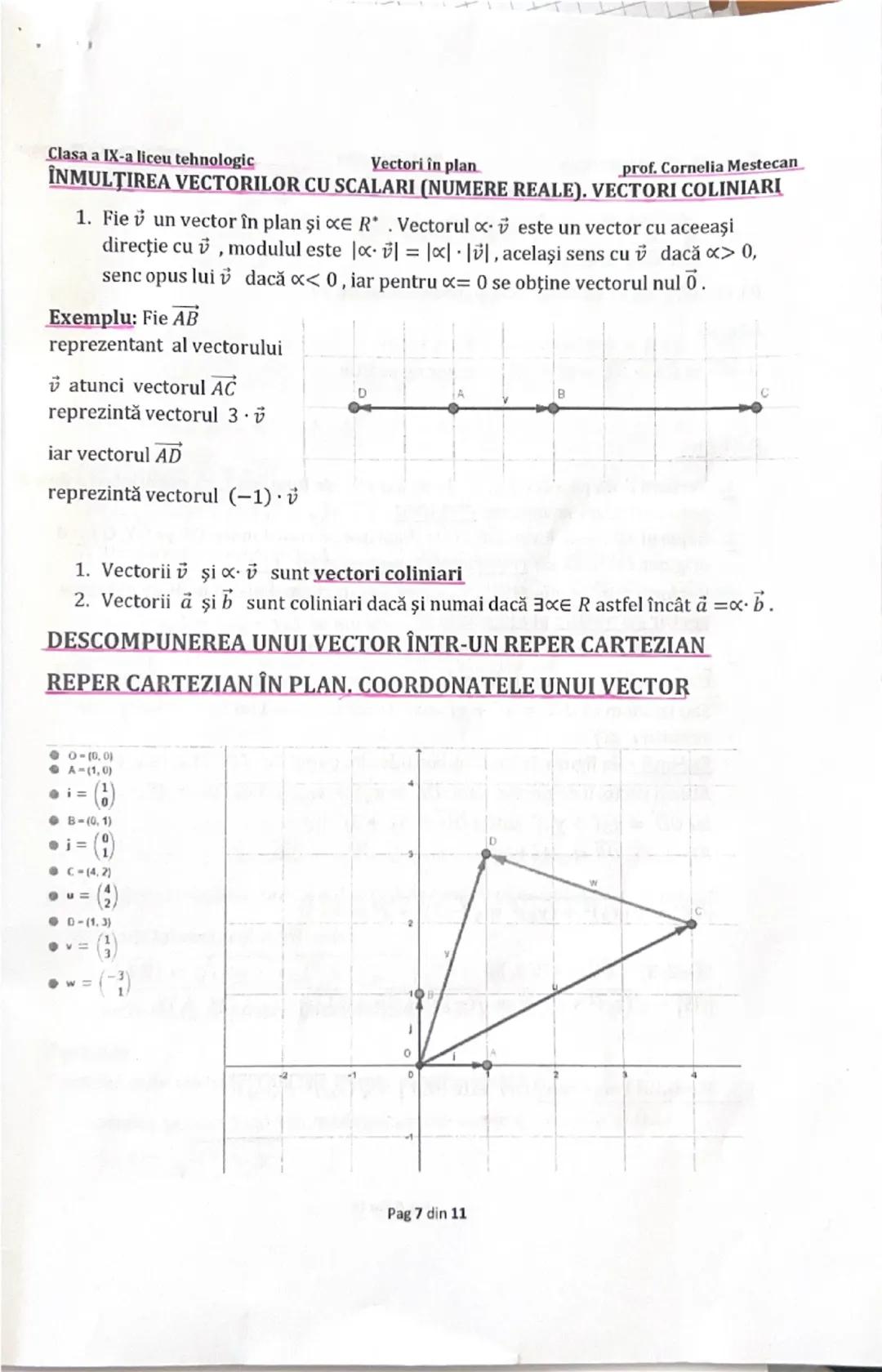 --- OCR Start ---
Vectori în plan
prof. Cornelia Mestecan
Clasa a IX-a liceu tehnologic
ÎNMULŢIREA VECTORILOR CU SCALARI (NUMERE REALE). VEC