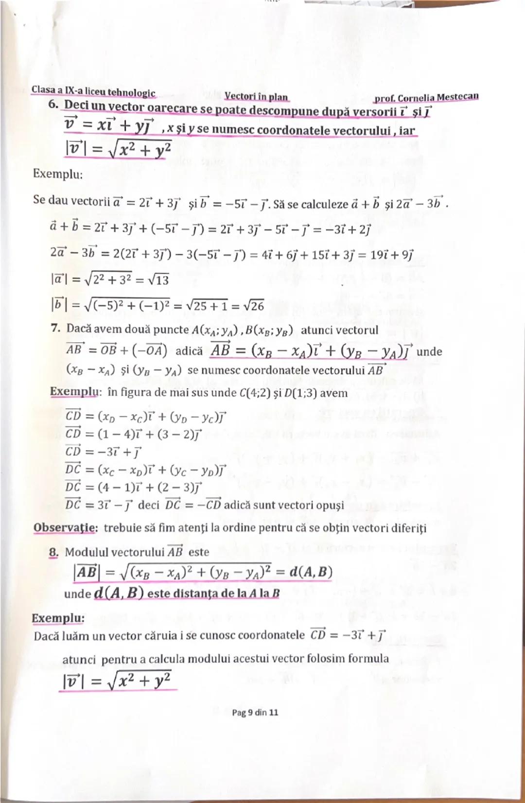 --- OCR Start ---
Vectori în plan
prof. Cornelia Mestecan
Clasa a IX-a liceu tehnologic
ÎNMULŢIREA VECTORILOR CU SCALARI (NUMERE REALE). VEC