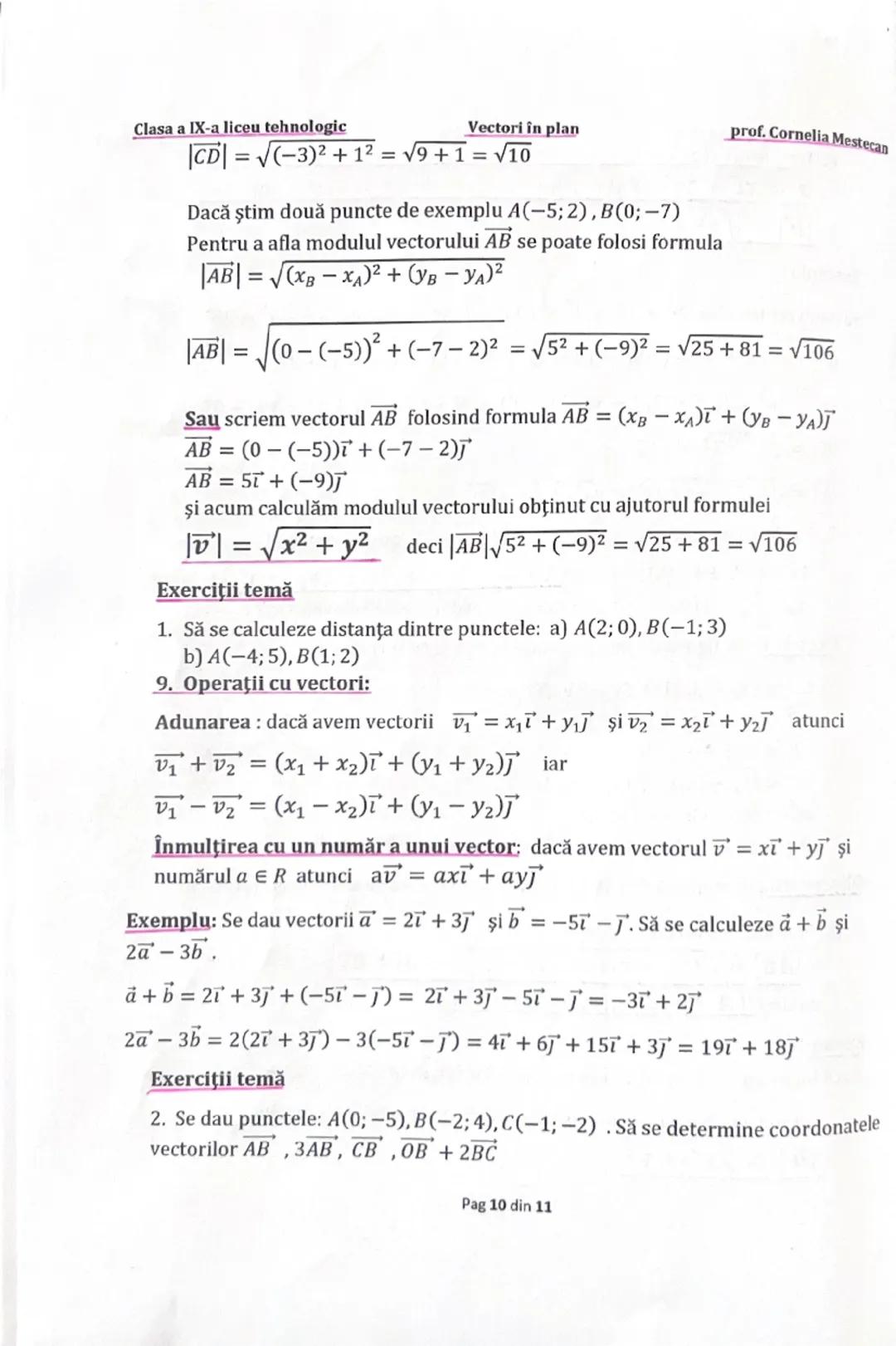 --- OCR Start ---
Vectori în plan
prof. Cornelia Mestecan
Clasa a IX-a liceu tehnologic
ÎNMULŢIREA VECTORILOR CU SCALARI (NUMERE REALE). VEC