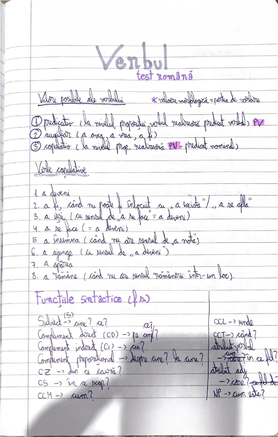 # Verbul

test română

klore posibile ale verbului * valoare morfologică = partea de vorbire

@predicatis la nivelul propozitiei verbal real