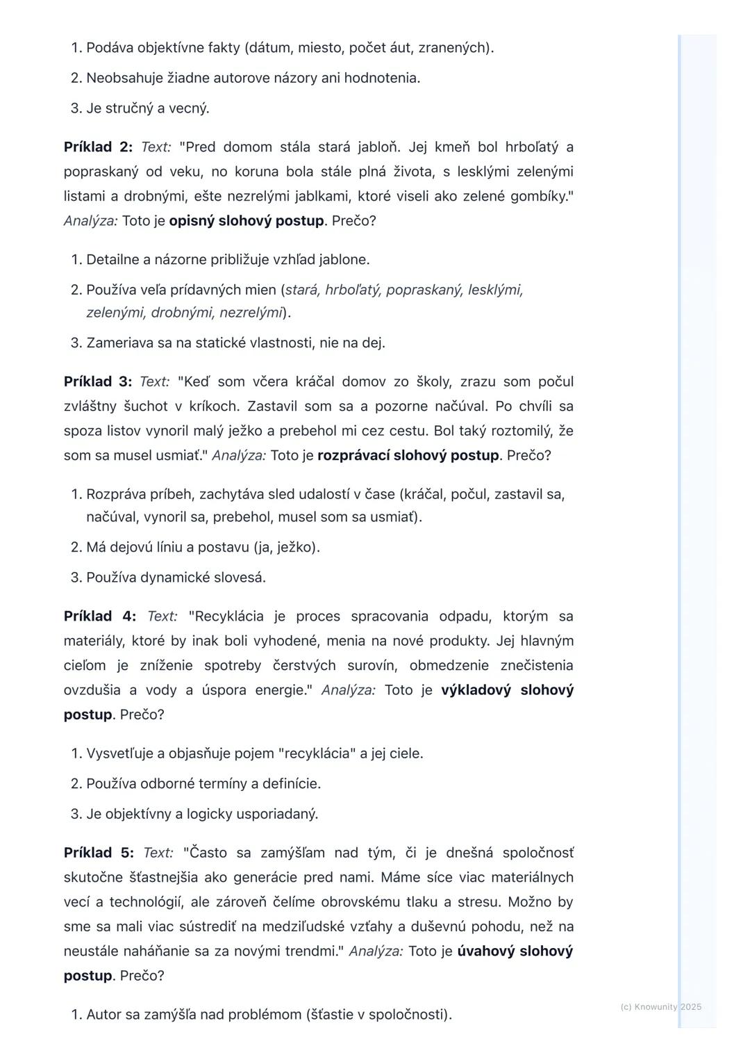 # Slohové postupy a ich využitie

## Prehľad a úvod

Slohové postupy sú základné spôsoby, akými usporadúvame a spracúvame
informácie v texte