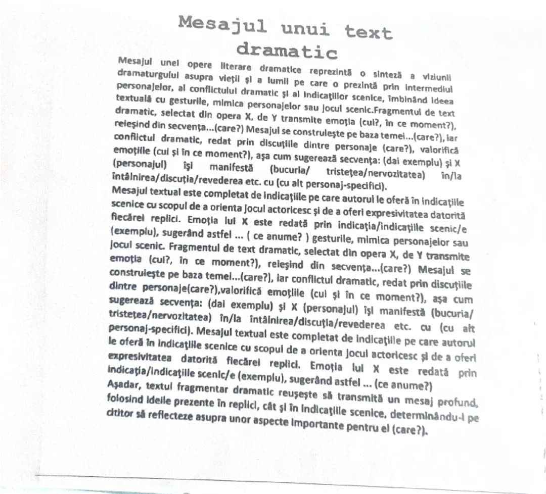 mesajul unui text dramatic 