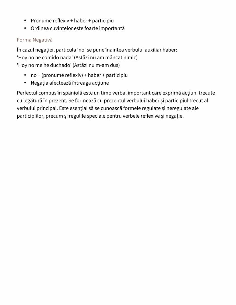 --- OCR Start ---
Perfectul Compus în Spaniolă (Pretérito
Perfecto)
Utilizarea Perfectului Compus
Perfectul compus (Pretérito Perfecto) se f