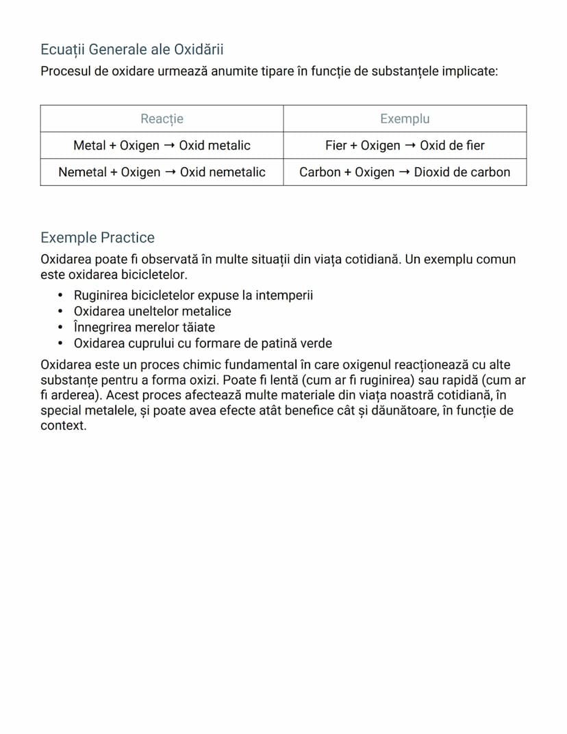 # Oxidarea: Reacții Chimice și Exemple Practice

# Introducere în Oxidare
Oxidarea este un proces chimic care apare atunci când oxigenul int