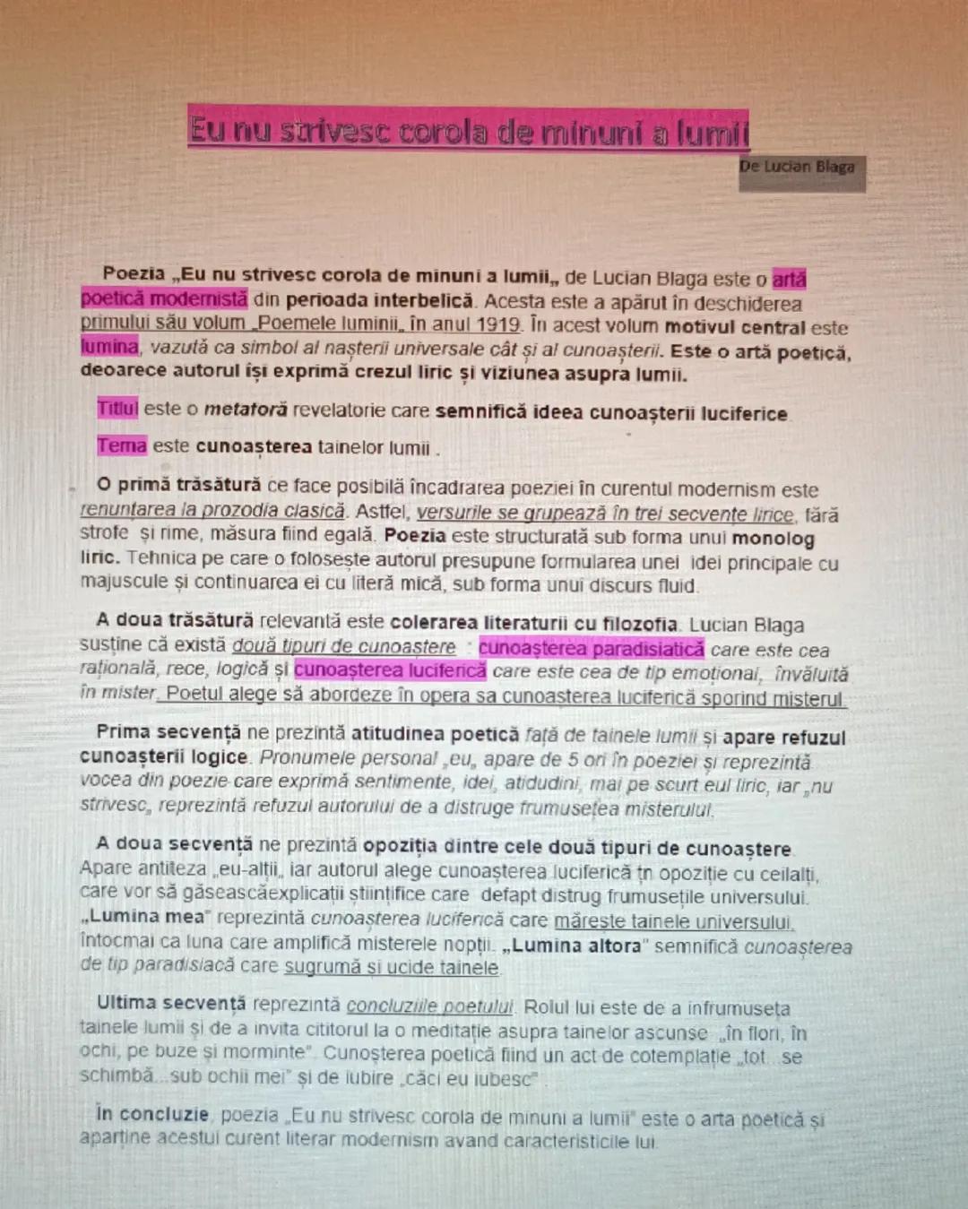 # Eu nu strivesc corola de minuni a lumii

De Lucian Blaga

Poezia „Eu nu strivesc corola de minuni a lumii,, de Lucian Blaga este o artă
po