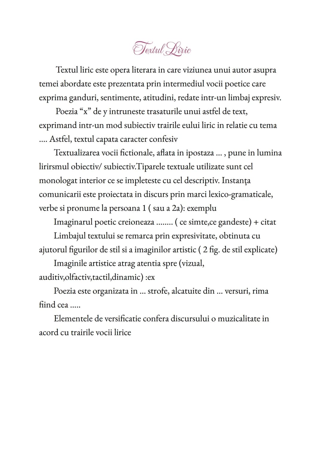 --- OCR Start ---
Textul Liric
Textul liric este opera literara in care viziunea unui autor asupra
temei abordate este prezentata prin inter