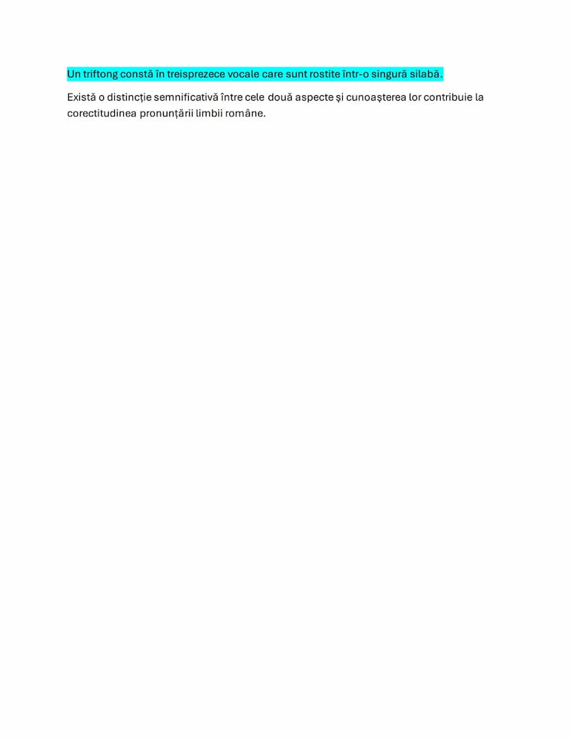 --- OCR Start ---
Despre Diftonguri şi Triftonguri
Vocala formată din două sunete (ex. "ie", "oa") este cunoscută sub numele de diftong.
Un 