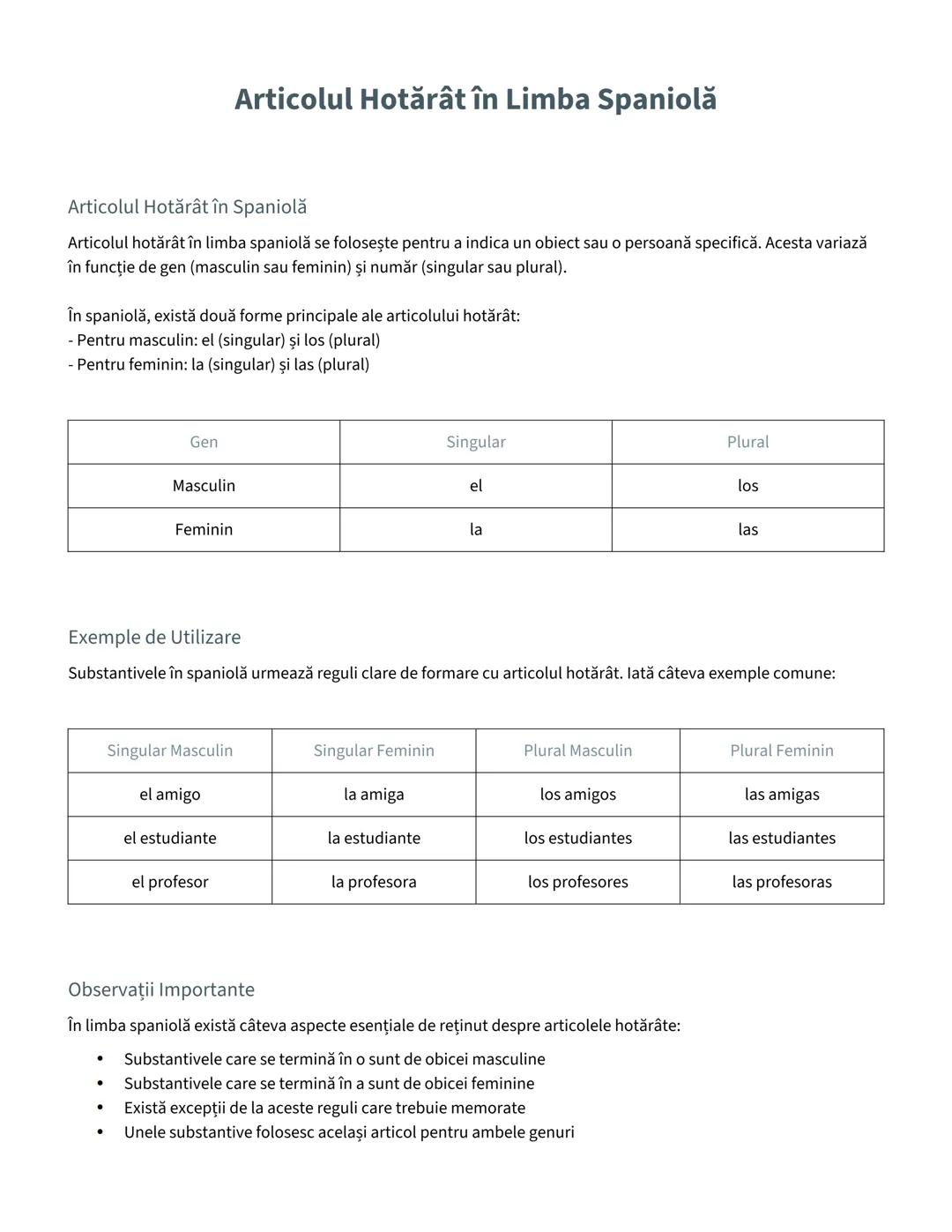 # Articolul Hotărât în Limba Spaniolă

Articolul Hotărât în Spaniolă

Articolul hotărât în limba spaniolă se foloseşte pentru a indica un ob