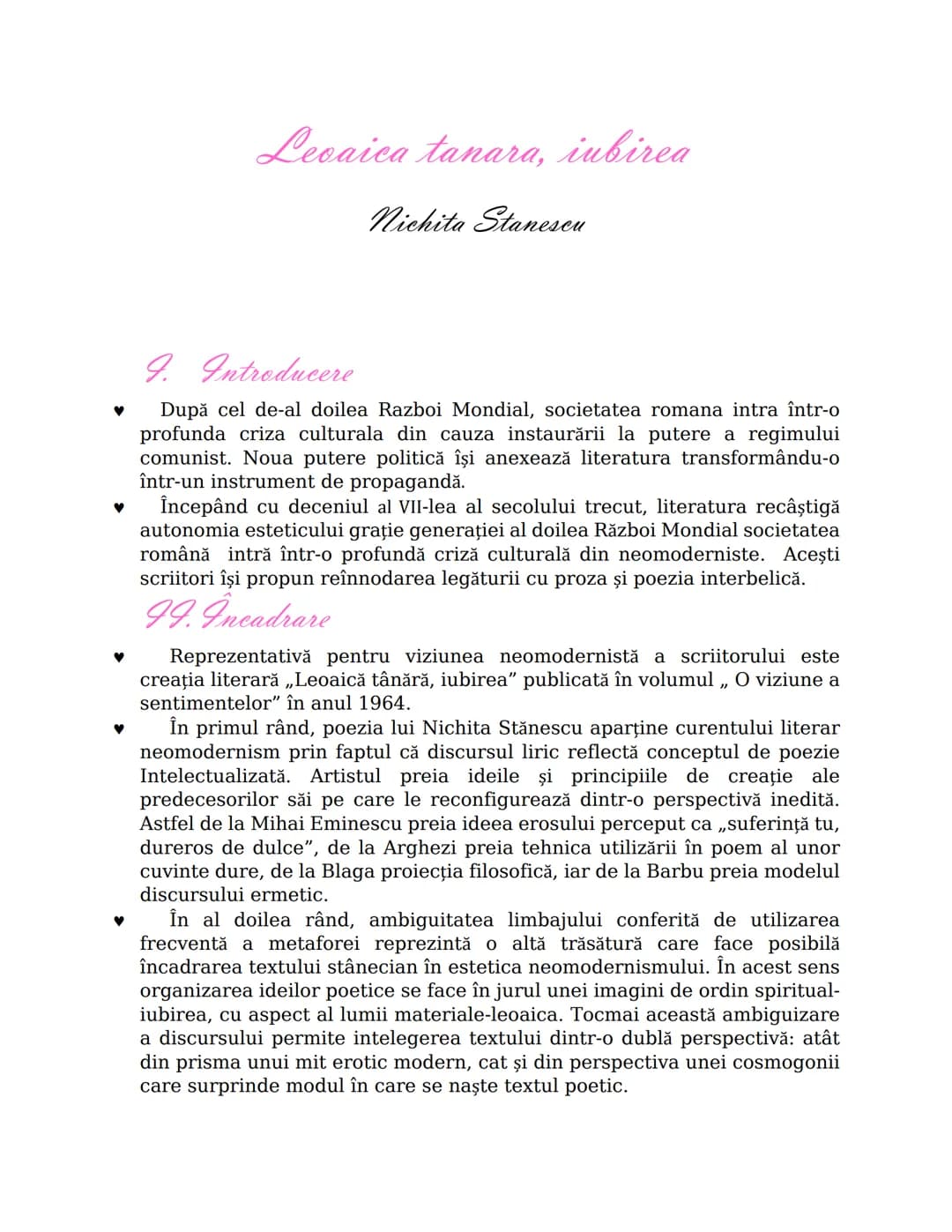 Leoaica tanara, iubirea ~ Nichita Stanescu 