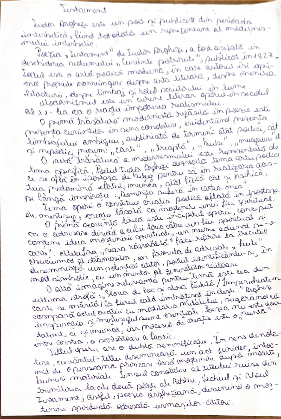 # Testament
Judon Arghezi este un poet şi publicist din perioada
interbelică, fiind totodată un reprezentant al modernis-
mului interbelic.
