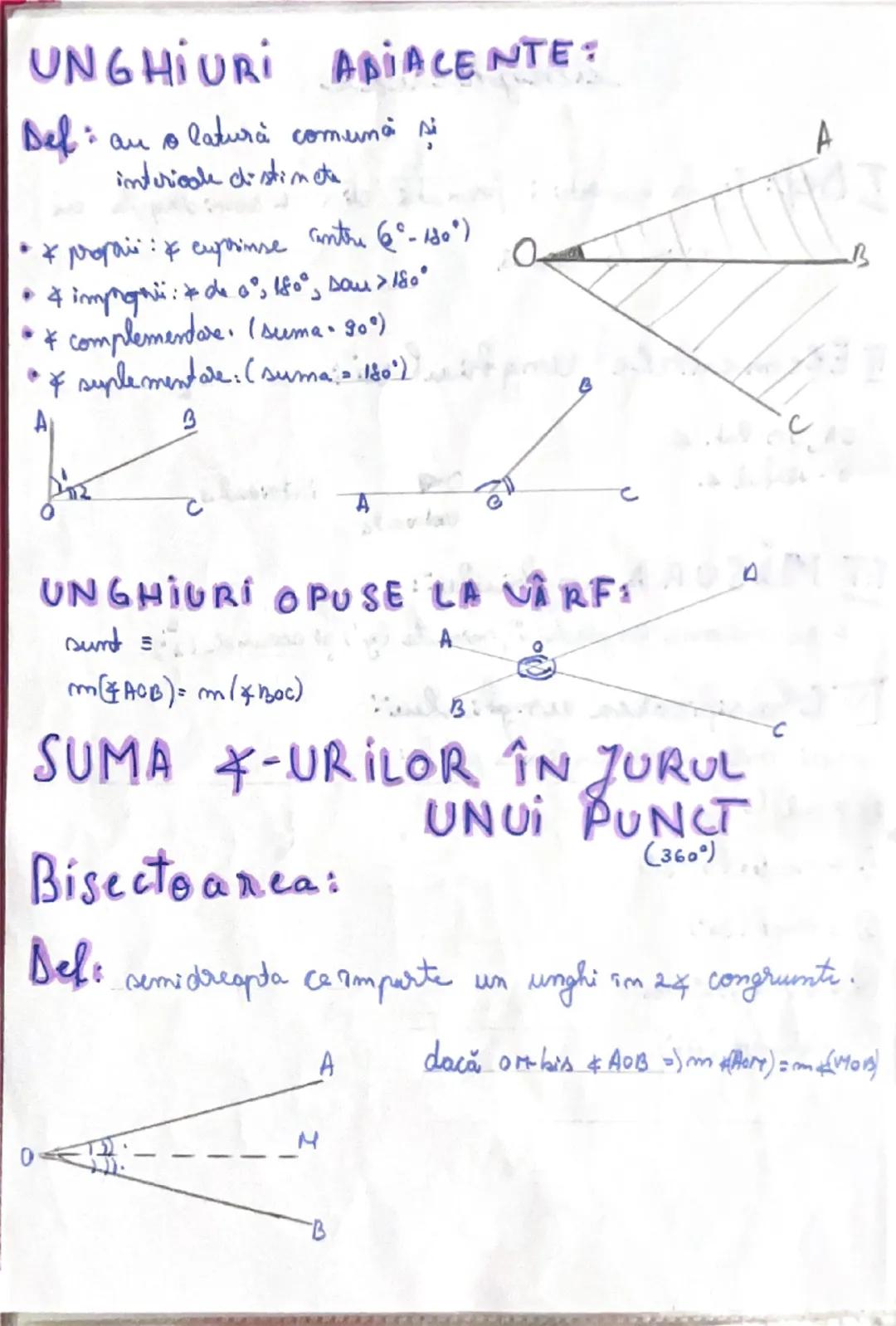 # unghiuri

I **Def:** Figura geometrică formată din 2 semidrepte cu originea (0) comună.

II **Elementele unghiului:**
OA, OB lat. &
0 - vâ