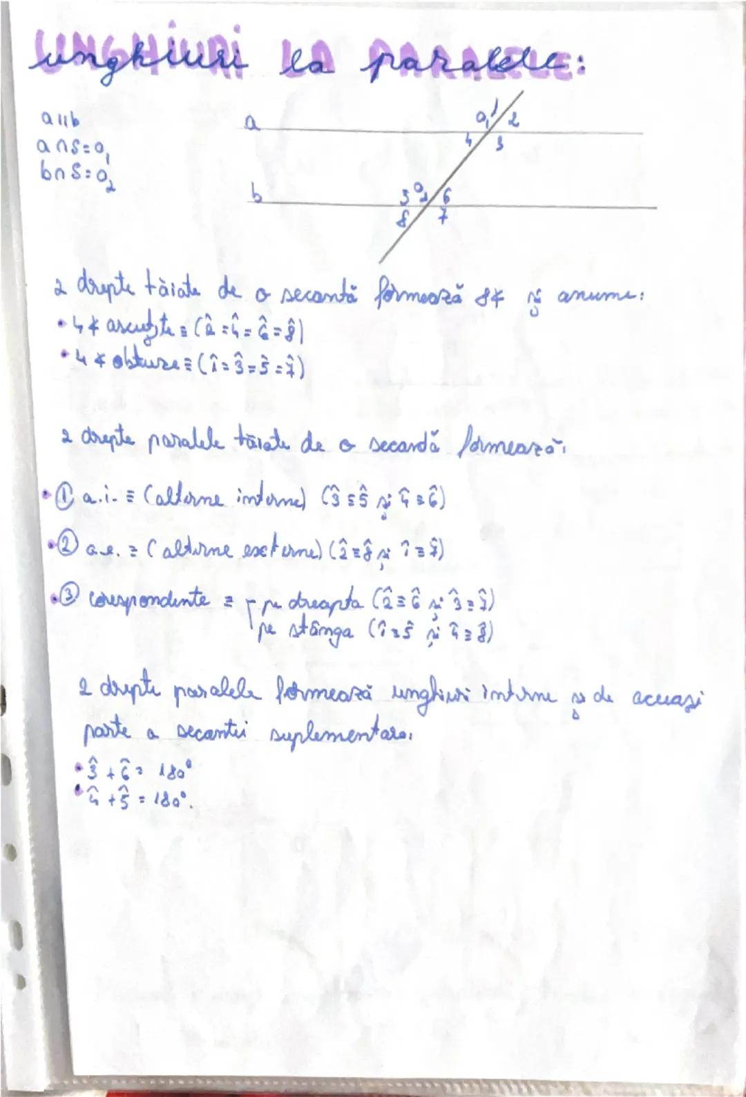# unghiuri

I **Def:** Figura geometrică formată din 2 semidrepte cu originea (0) comună.

II **Elementele unghiului:**
OA, OB lat. &
0 - vâ