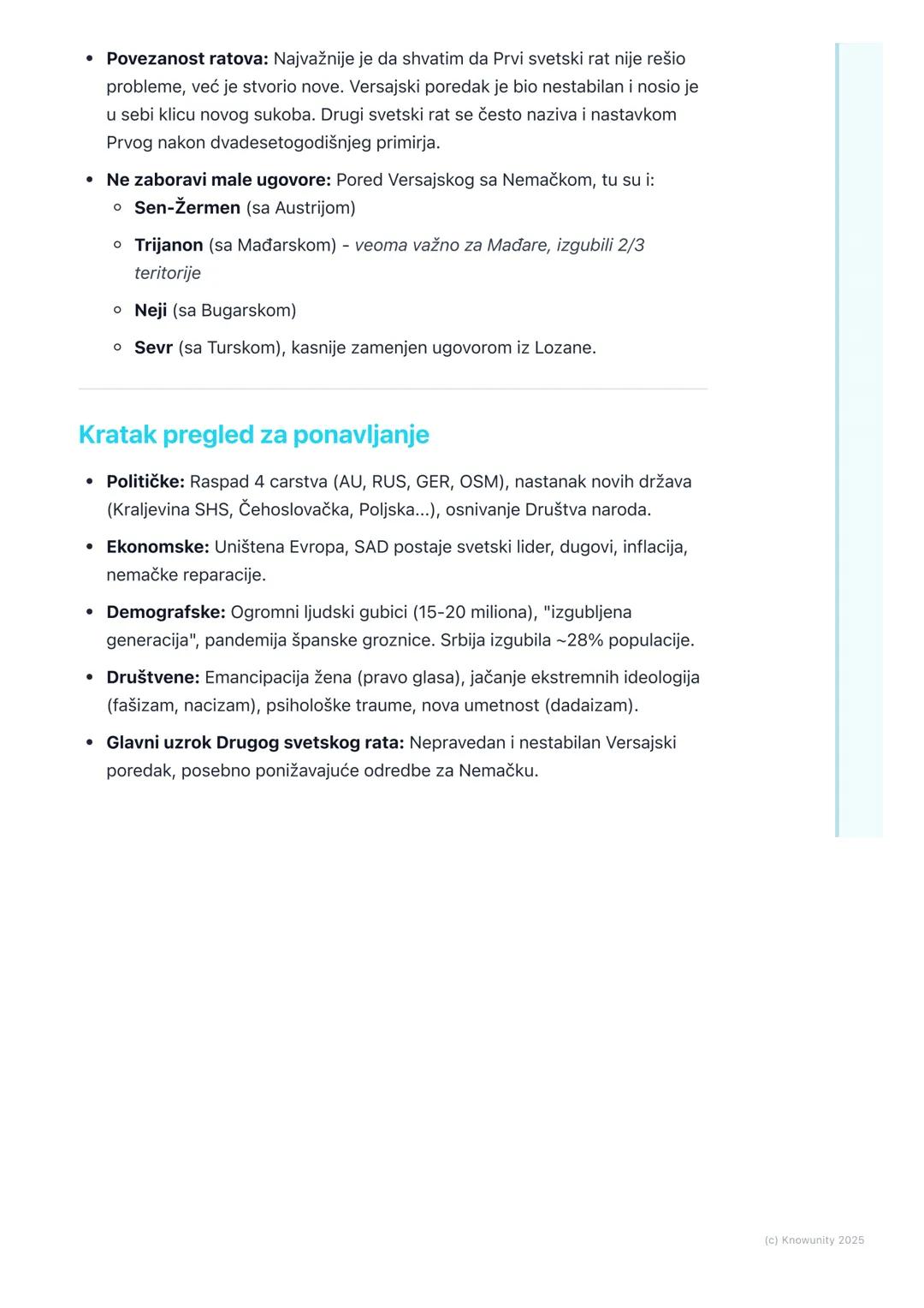 # Posledice Prvog svetskog rata

Uvodni pregled posledica

Prvi svetski rat je bio totalni rat, što znači da nije uticao samo na vojske, već