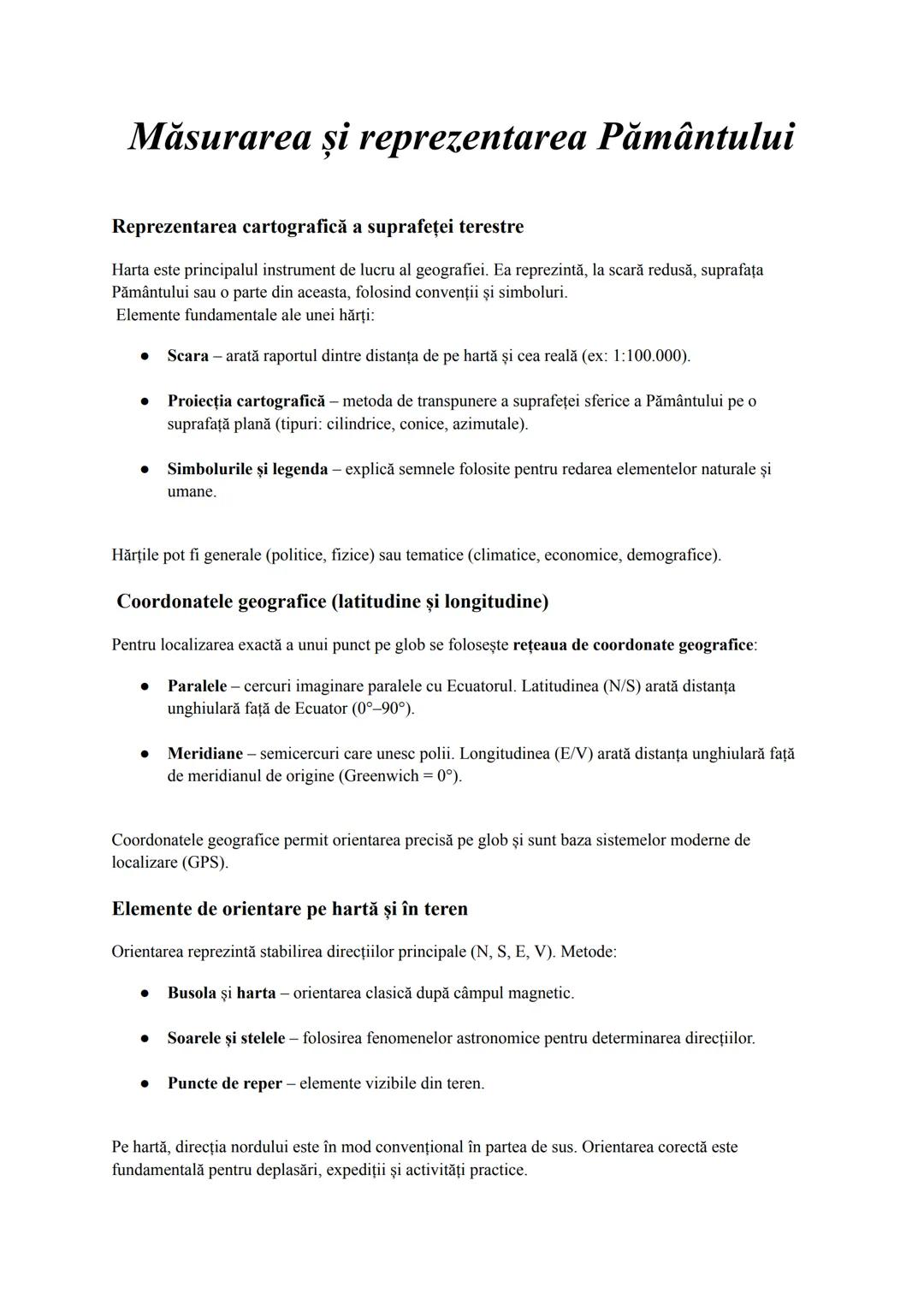 Măsurarea și reprezentarea Pământului
Reprezentarea cartografică a suprafeței terestre
Harta este principalul instrument de lucru al geograf