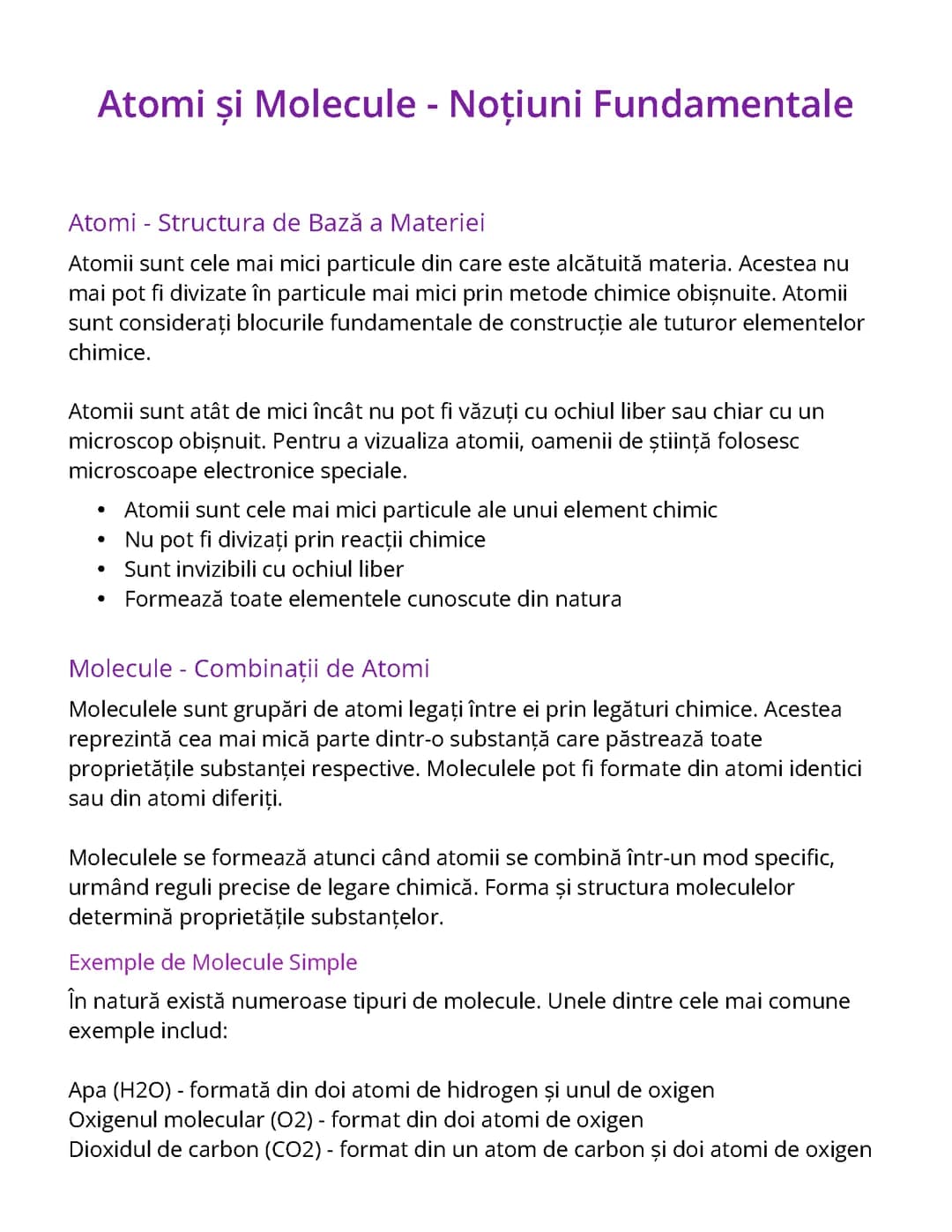 Atomi și Molecule - Noțiuni Fundamentale