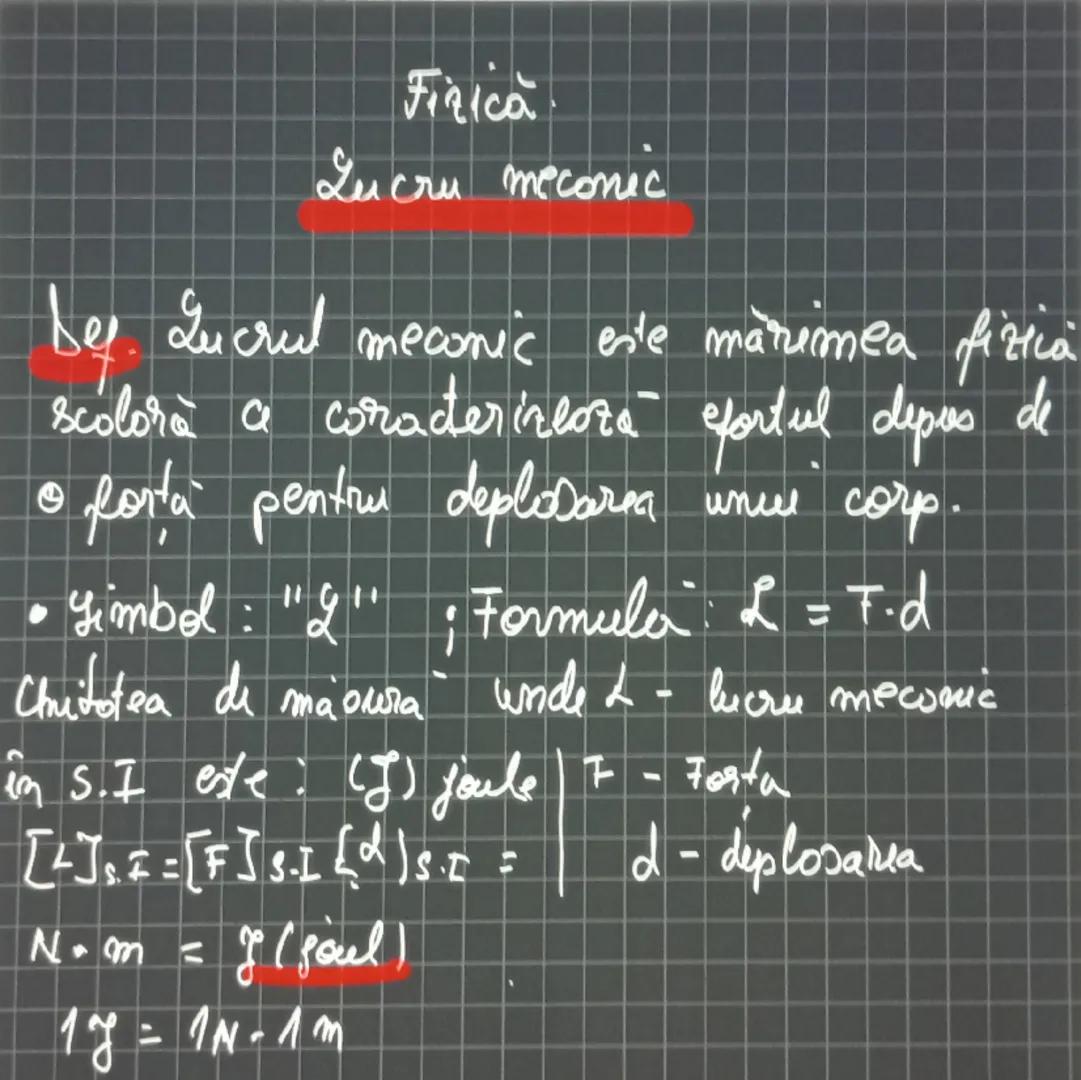 Fizică

Lucru meconic

bes. Lucrul meconic este marimea fizica
colora a coracterizează efortul deprés de
o forta pentru deplasarea unui corp