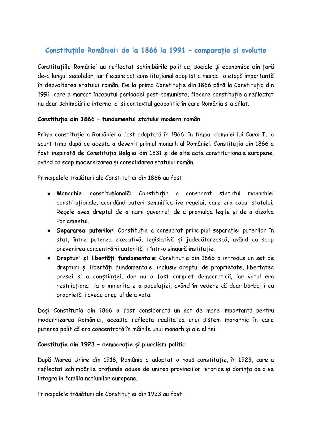 # Constituţiile României: de la 1866 la 1991 comparație și evoluție

Constituţiile României au reflectat schimbările politice, sociale și ec
